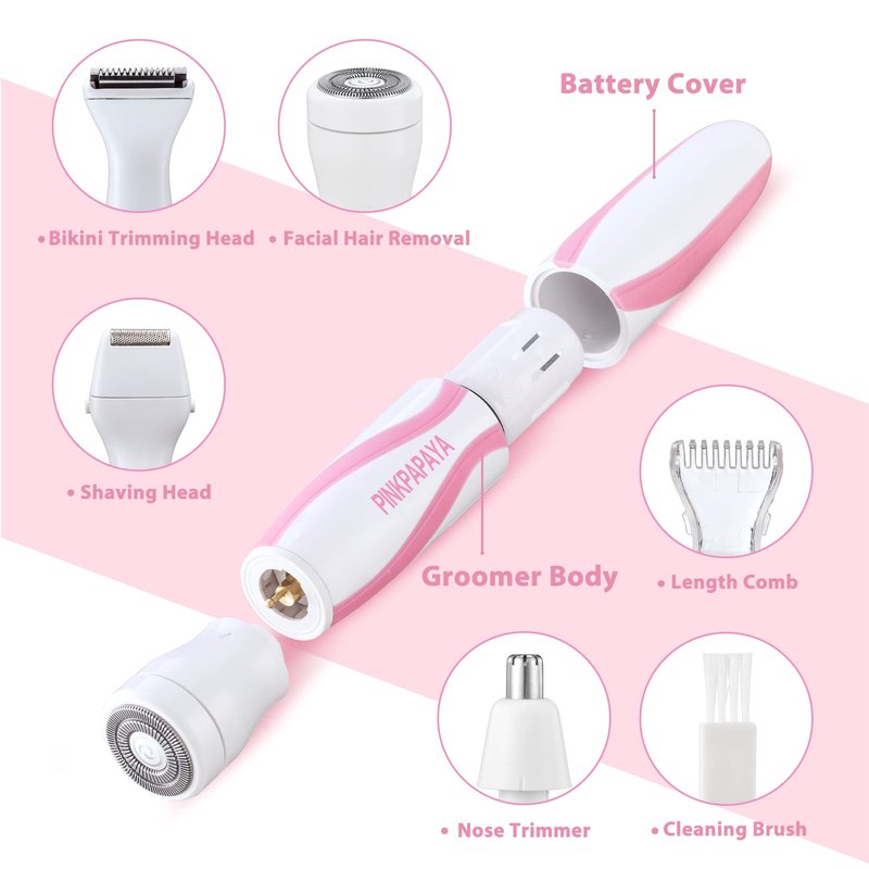 Pinkpapaya Electric Bikini Trimmer for Women,4 in 1 Electric Shaver for Women, Pubic Hair Trimmer and Facial Hair Remover Removal,Face Razors & Nose Hair Trimmer,Women's Grooming Kit,Black/iu7x