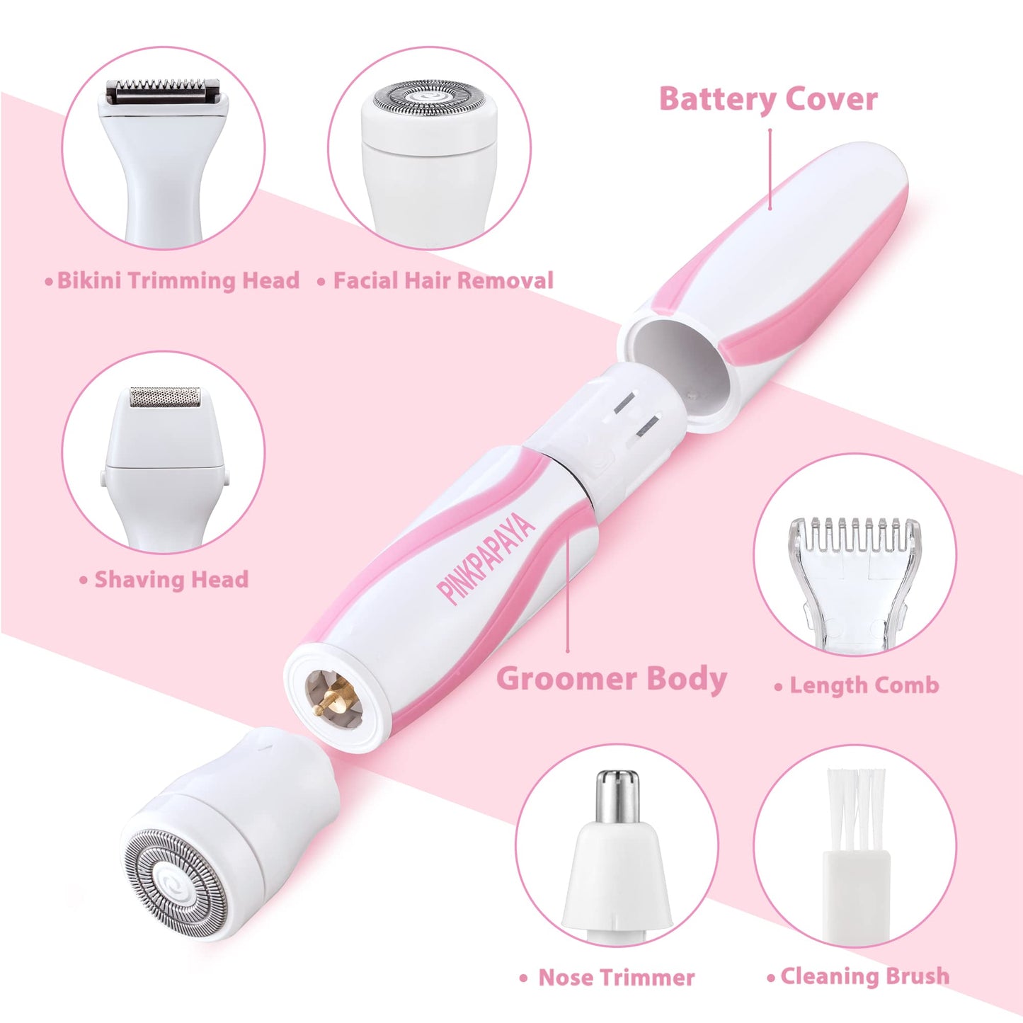 pinkpapaya 4in1 Nose Hair Trimmer for Women,Facial Hair Remover,Electric Face Shaver Razor for Nose Ear,Bikini Trimmer,Facial Hair Removal,Black/iu7x