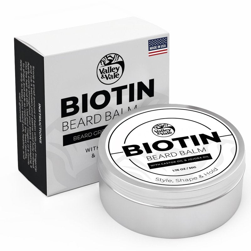 Biotin Beard Balm for Men – Made in USA – Beard Growth & Moisturizer with Castor Oil & Jojoba Oil – Organic Styling Wax for Thickening & Softening – Mustache Conditioner
