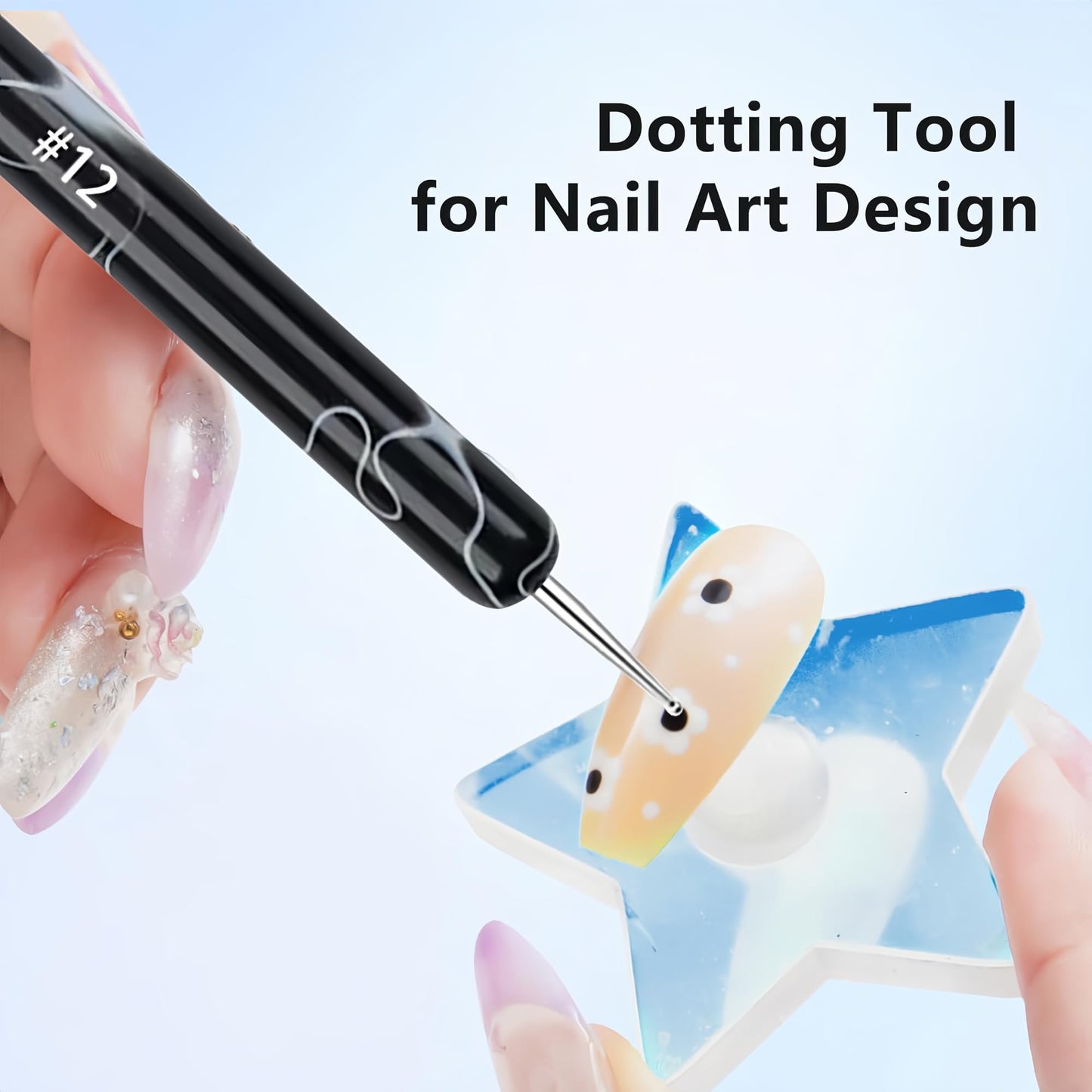 3 Pcs French Nail Brush Set, 2 Way Dotting Tool and French Tip Brush, Gel Acrylic Nails Art Design Pen, Nail Clean Up Brushes for Professional Manicure Tools, Size 12#, 14#, 16# - Marble Black