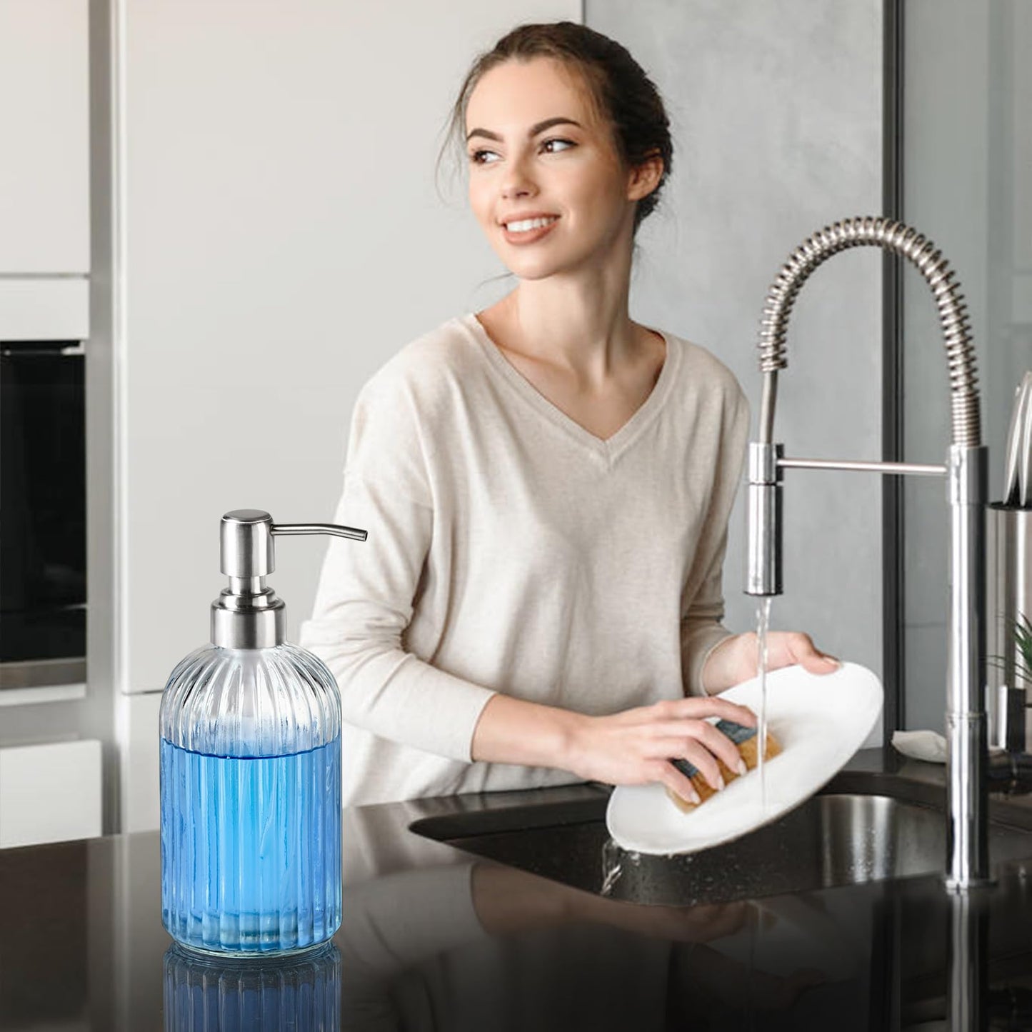 zuxzmj Clear Glass Soap Dispenser with 304 Rustproof Stainless Steel Pump 18oz for Kitchen and Bathroom Hand Soap Dispenser Bottle