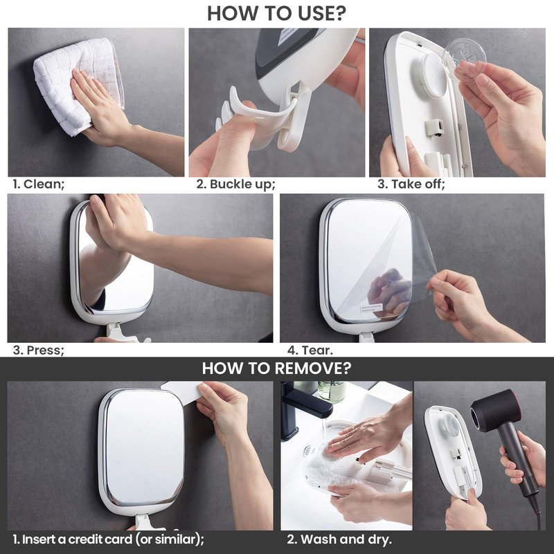 TAILI Shower Mirror Fogless for Shaving, Anti Fog Shaving Mirror with Razor Holder NO-Drilling,Removable,Shatterproof & Waterproof,Wall Mounted Bathroom Accessories with Powerful Suction(White)