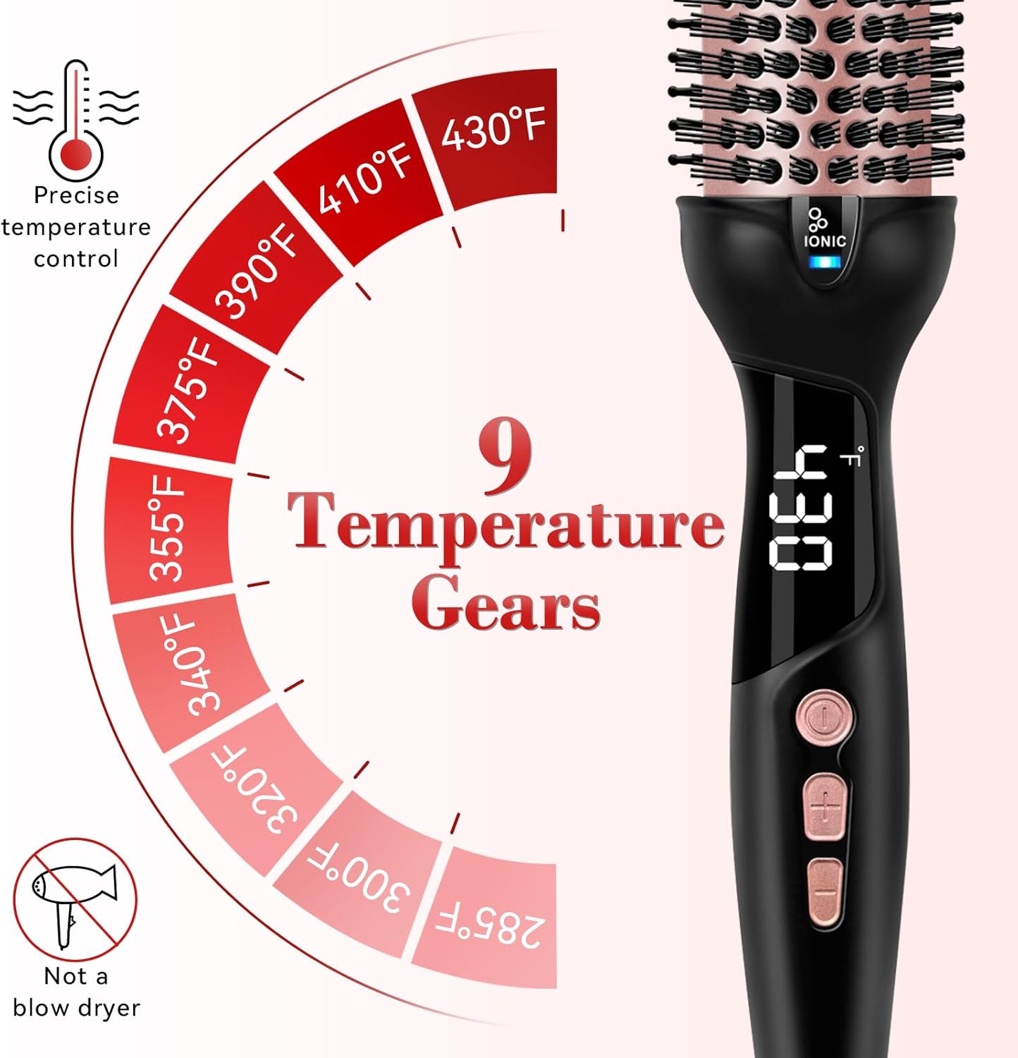 Ionic Thermal Brush - 1.5 Inch Heated Round Brush for Quick Blowouts | 30s Fast Heating, 9 Temp Settings, Travel-Friendly Design