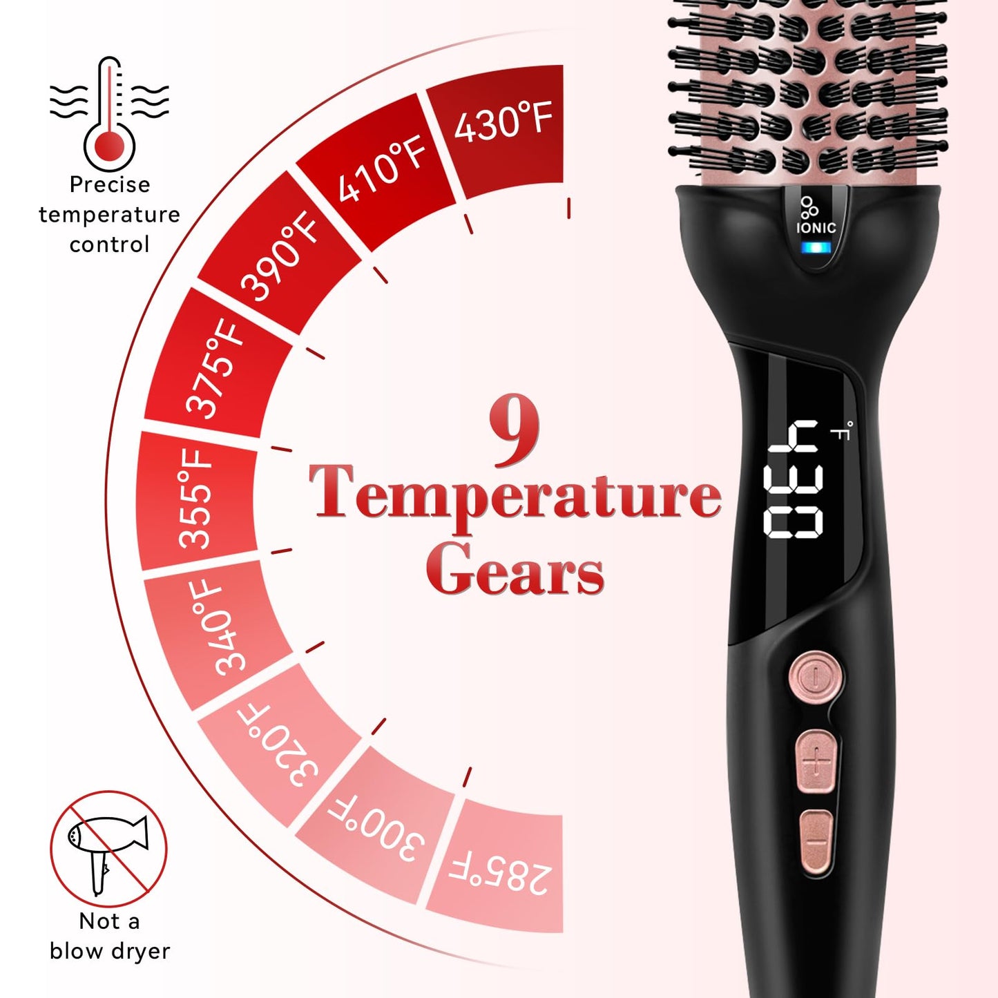 Ufree Ionic Thermal Brush, 1.5 Inch Heated Round Brush for Blowout, 30s Fast Heating Curling Brush with 9 Temp Settings, Dual Voltage Travel Hair Styling Tool, Not for Wet Hair