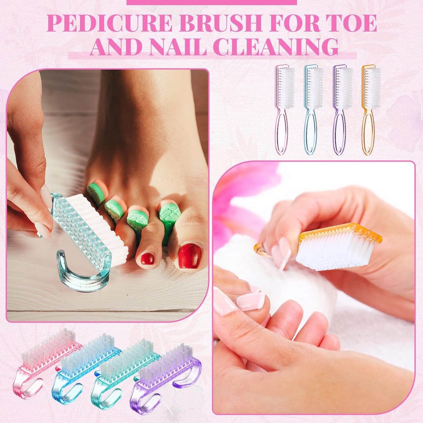 Nail Brushes for Cleaning - Ergonomic Handle Grip Pedicure Scrubbing Tool | Multicolor Set of 12