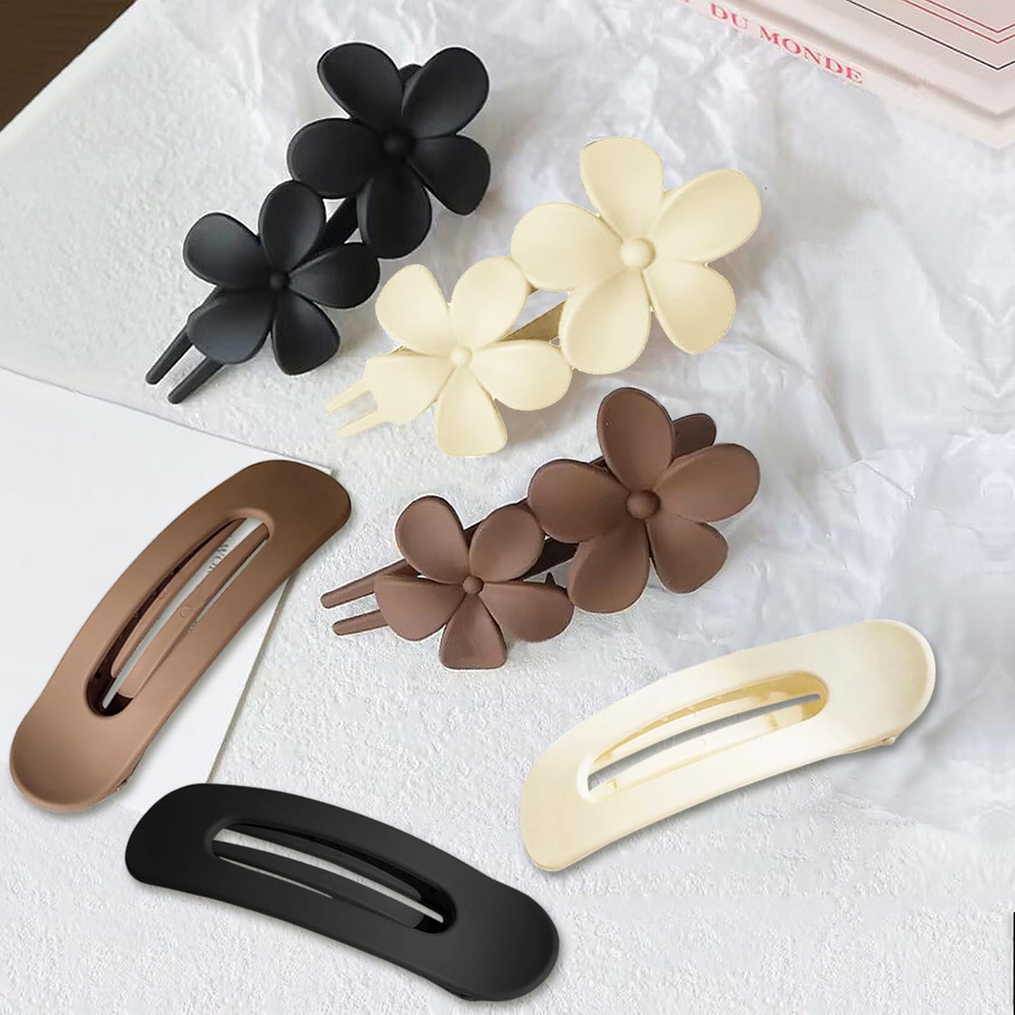6 Pcs Flat Hair Clips, 2 Styles Claw Clips for Thick Thin Hair,Flower Hair Clips Matte French Hair Barrette Stylish Lay Flat Hair Accessories for Women Girls
