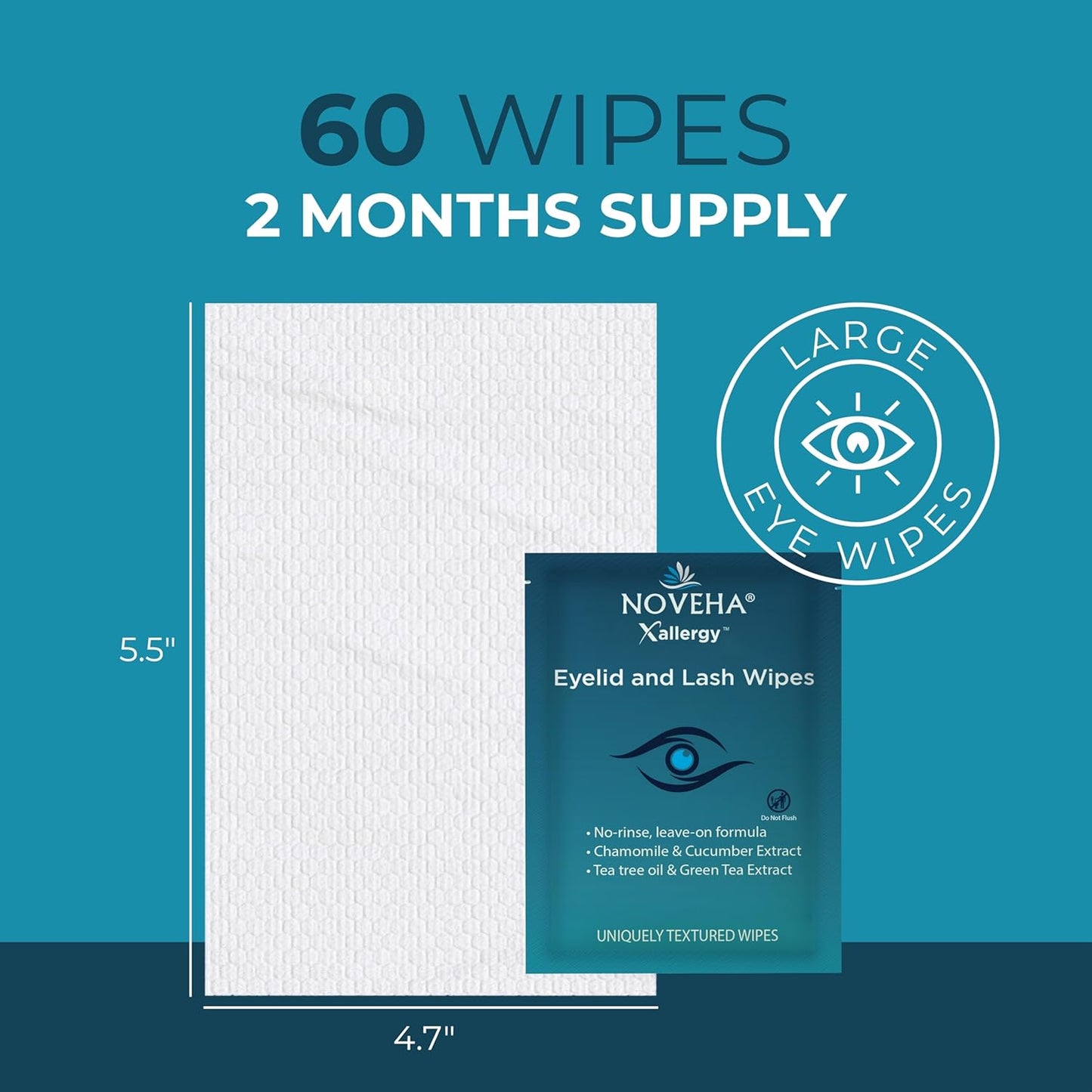 NOVEHA Allergy Relief Eyelid Wipes - 60 Pre-Moistened Hypoallergenic Pads for Itchiness & Redness | Soothe & Clean Eyes