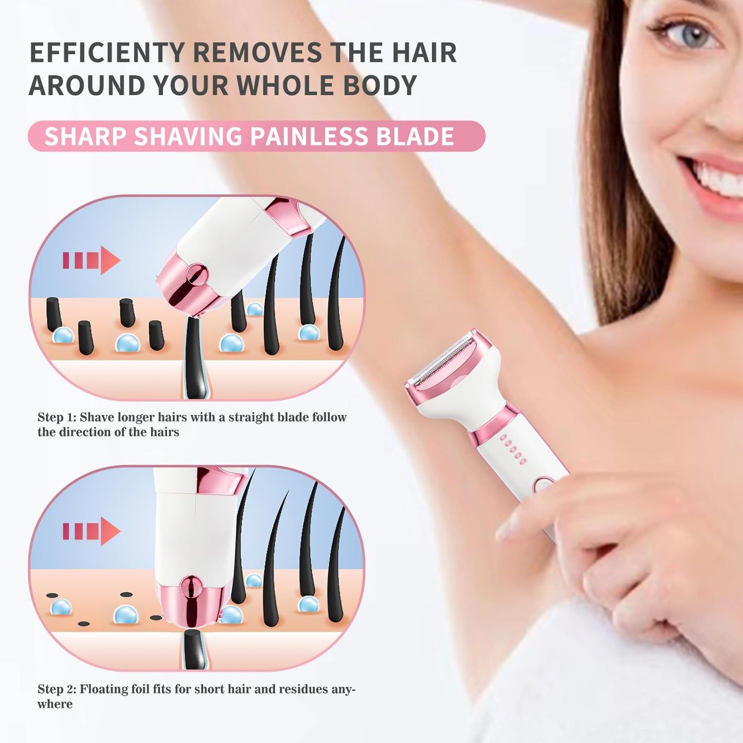 Electric Razors Shavers for Women, Bikini Trimmer 5 in 1 Electric Shaver Razor for Women Wet/Dry Face Razors for Face Nose Eyebrow Arms Armpit Legs Pubic Area Painless Facial Hair Removal