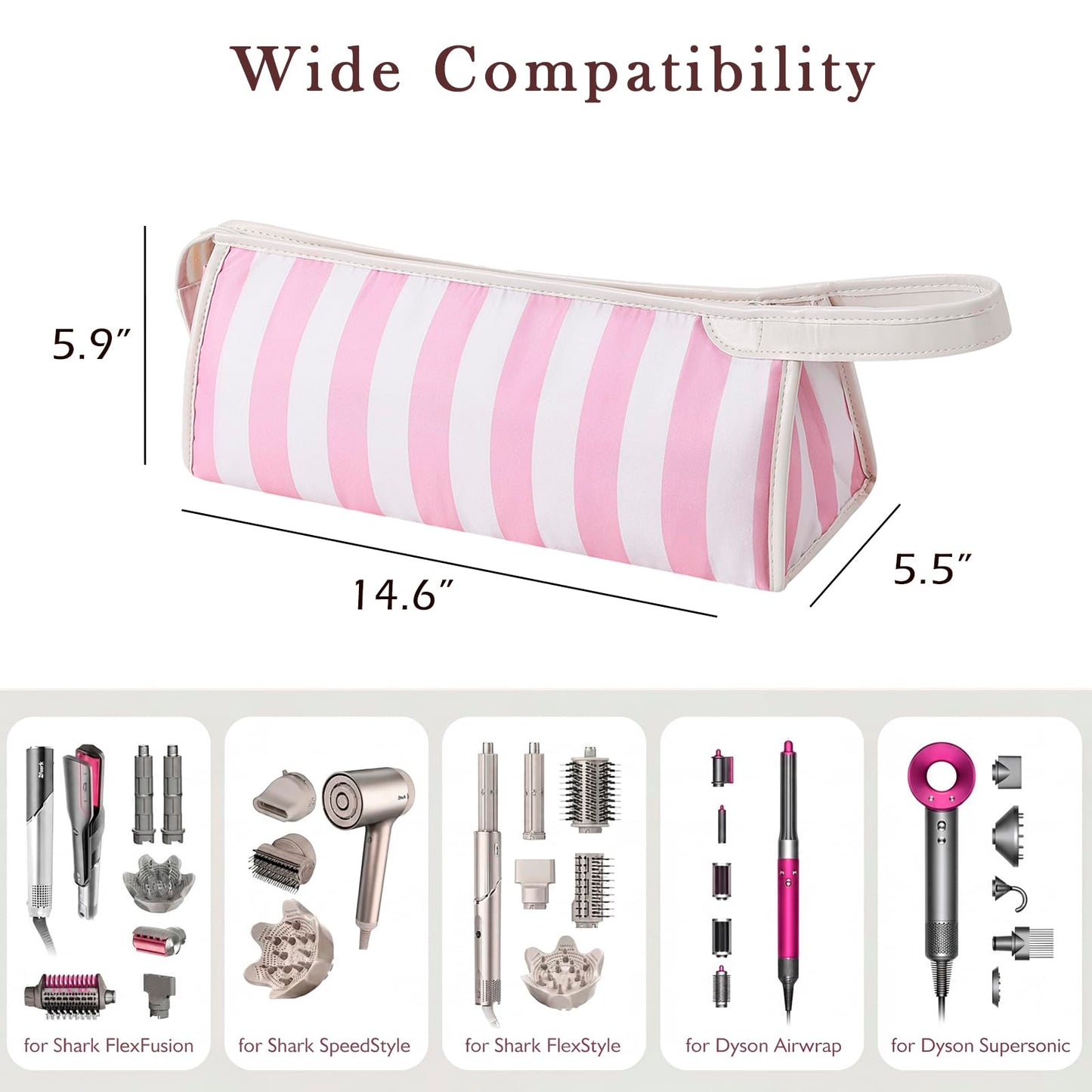 RSRSLEII Striped Hair Tools Travel Bag,Waterproof Hair Styling Accessories Storage Case for Hair Dryer，Flat Irons,Straightener,Curling Iron,Hot Hair Tool Organizer with Dividers