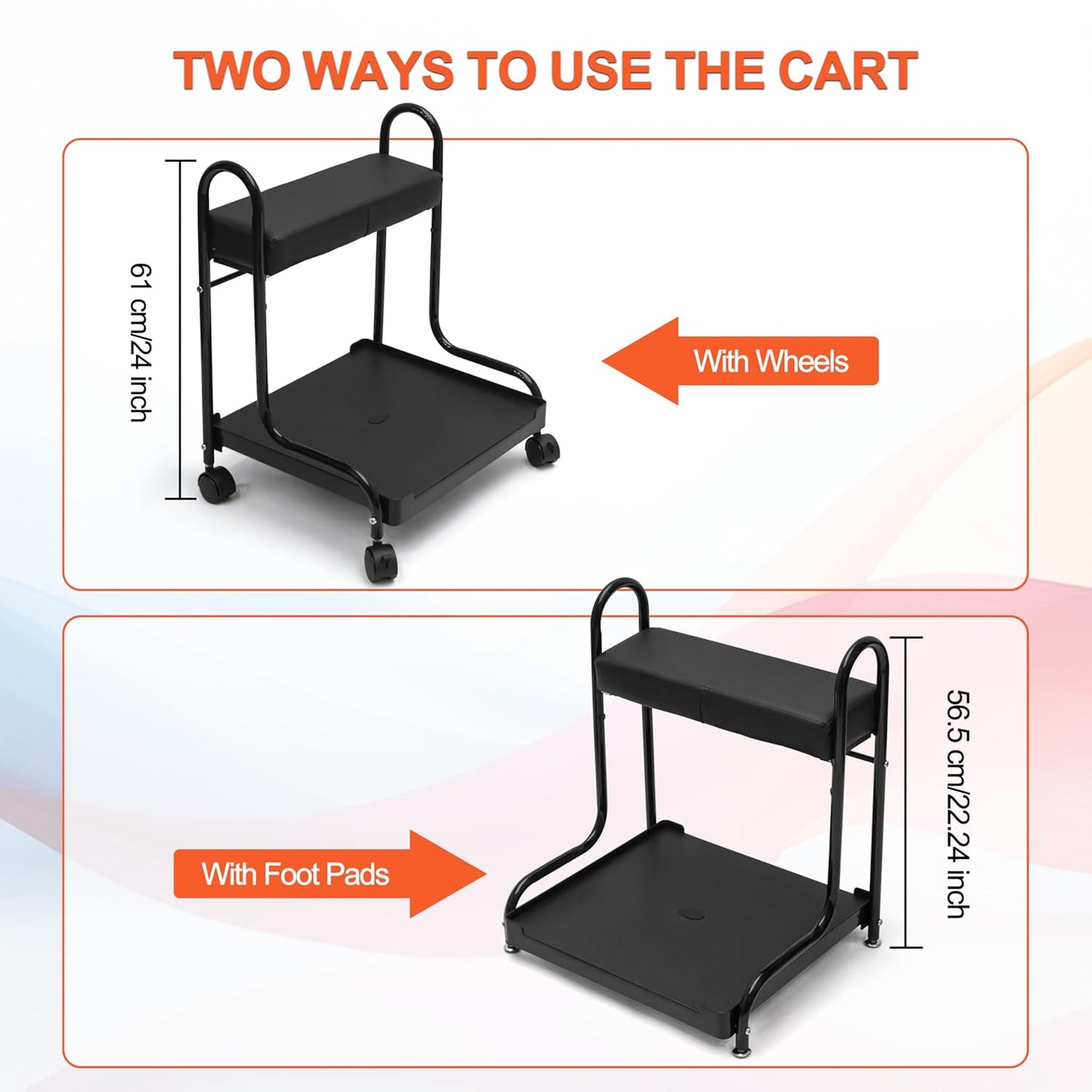 Portable Nail Foot Bath Spa Trolley Cart - Adjustable Height PU Cushion | Black Esthetician Furniture