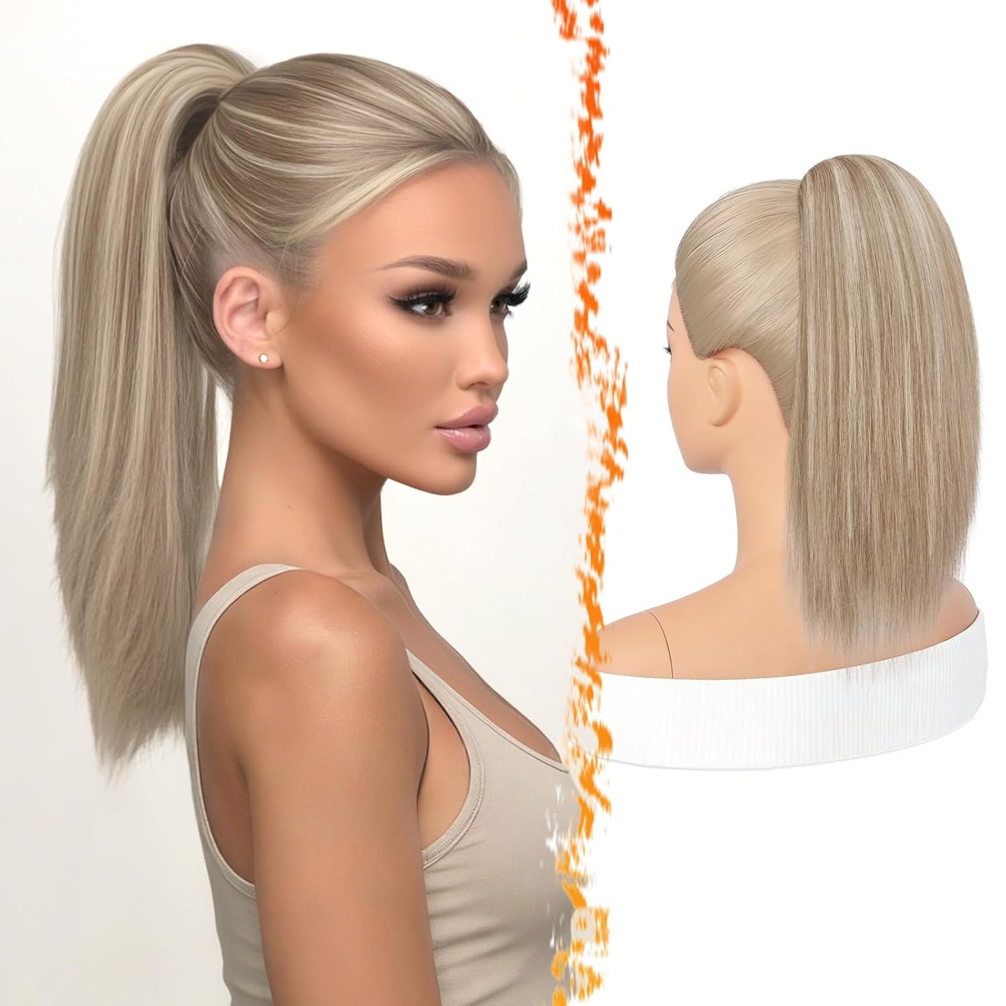 Auburn Straight Drawstring Ponytail Extension - 22 Inch Soft Synthetic Hairpiece for Natural Look | Thick Copper Ponytail