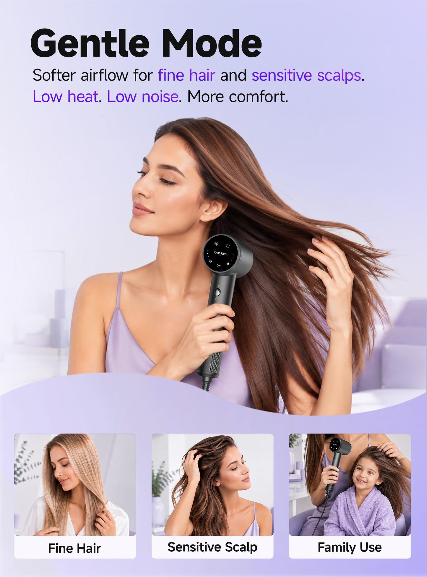 Hair Dryer, Professional Ionic Hair Dryer for Fast Drying, Low Noise and Quiet, Lightweight, 600 Million Negative Ions, High-Speed Hair Blow Dryer Without Hair Damage for Women, Men, Travel, Salon
