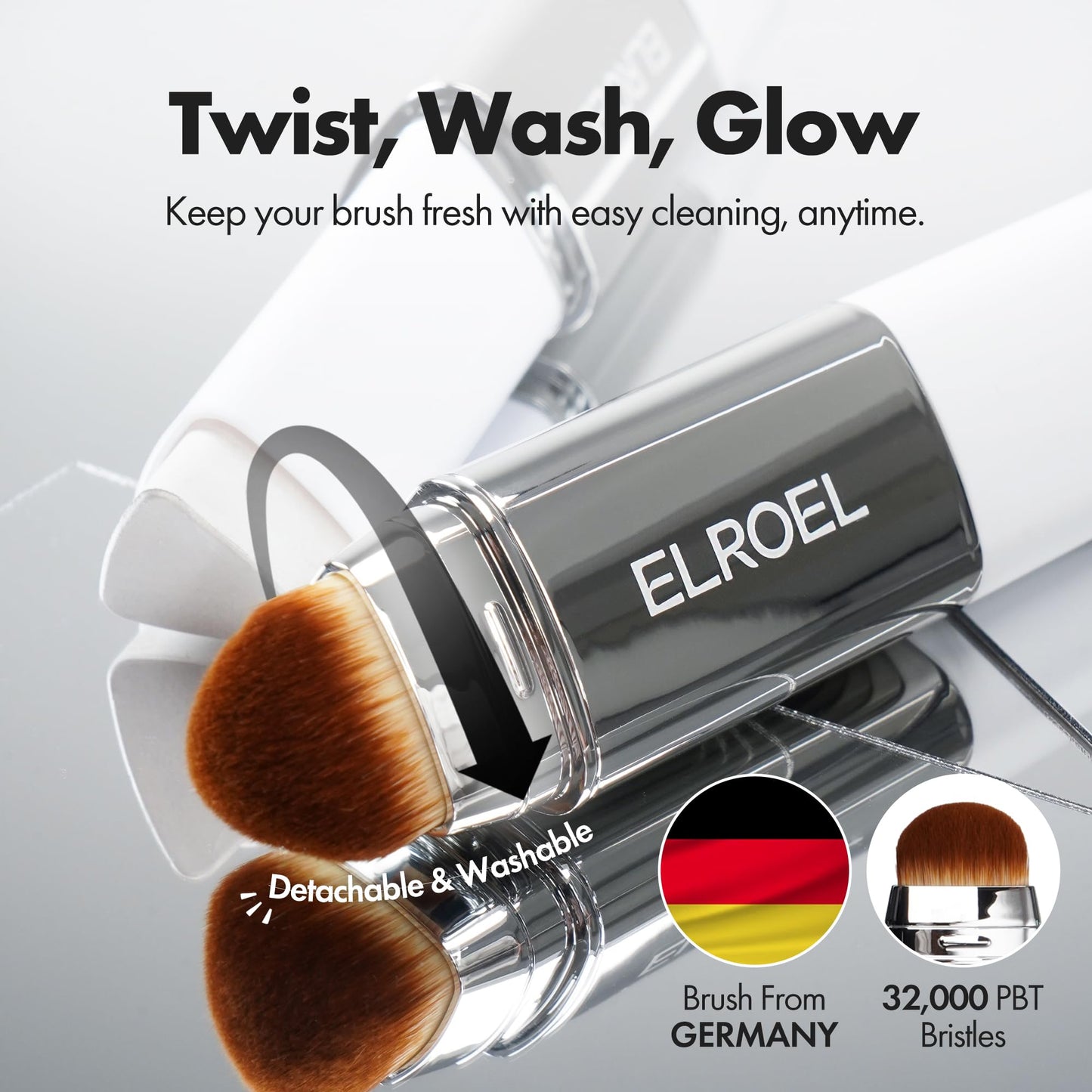ELROEL Blanc Cover Cream Stick V White - Korean Color-Changing Foundation Stick with Volufiline - Medium to Full Coverage Dewy Finish Base Makeup - Dual-Ended with Detachable Brush (201 Light)