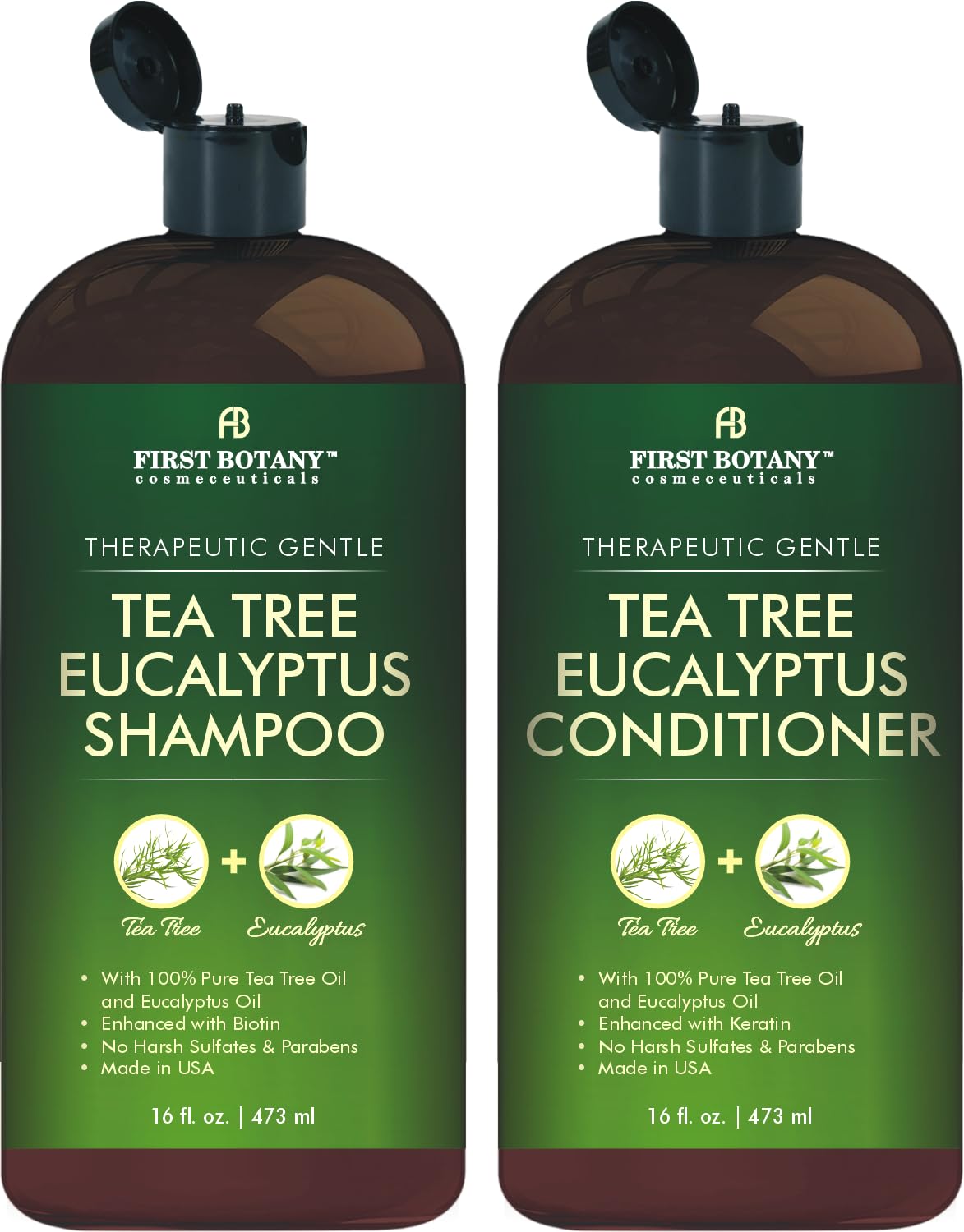Tea Tree Mint Shampoo & Conditioner Set - Pure Tea Tree & Peppermint Oil for Hair Growth | 16 Fl Oz x 2