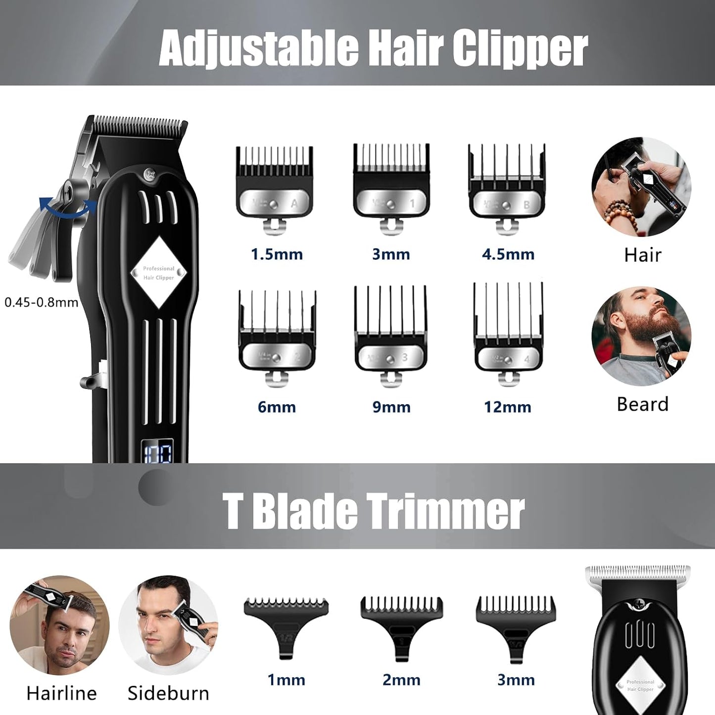Professional Hair Clippers Set for Men - Cordless Beard Trimmer, Foil Shaver & Nose Trimmer Kit | Grooming Essentials