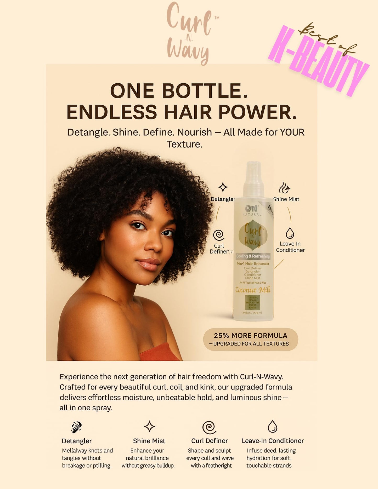 On Natural Curl-N-Wavy 4-in-1 Hair Enhancer For All Hair Texture [Jamaican Black Castor] 10 OZ