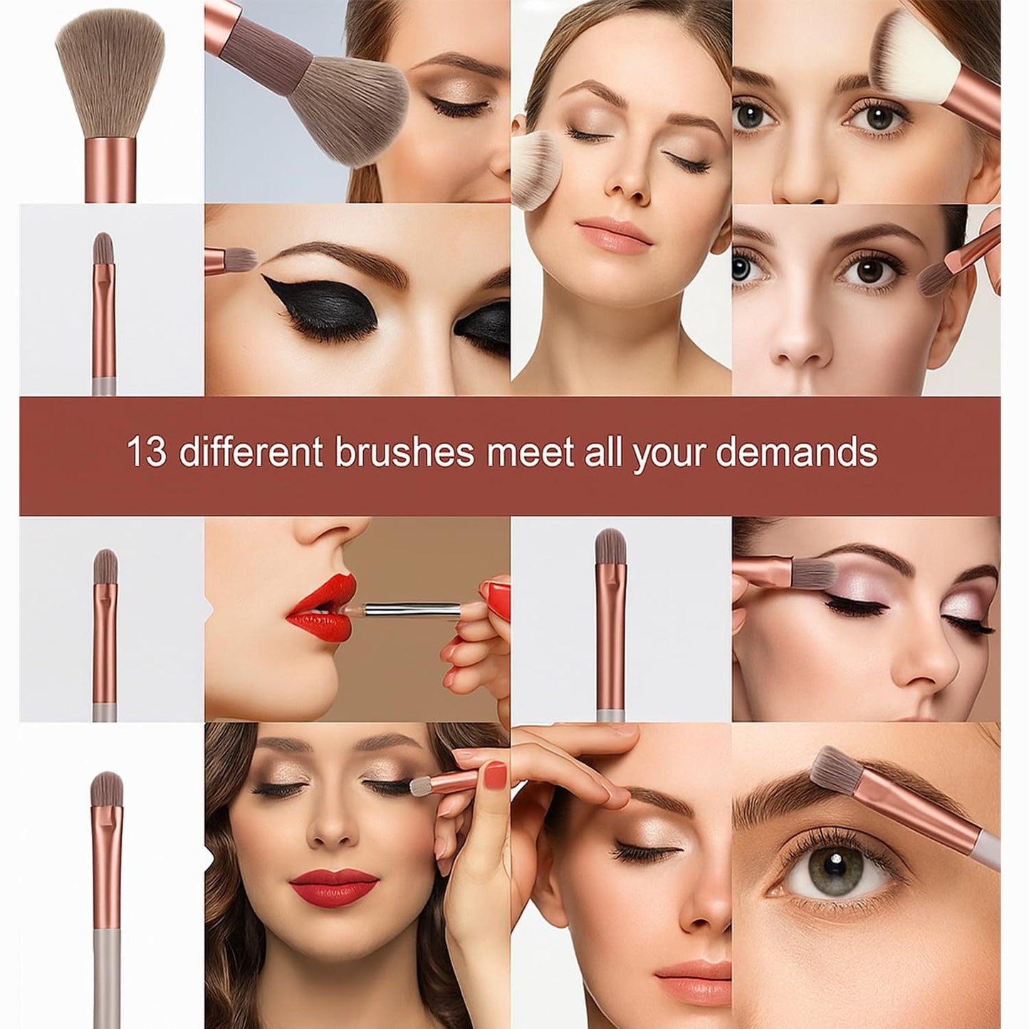 Professional 13 PCS Makeup Brush Set - Hypoallergenic Soft Synthetic Bristles for All Skin Types | Full Face & Eyes