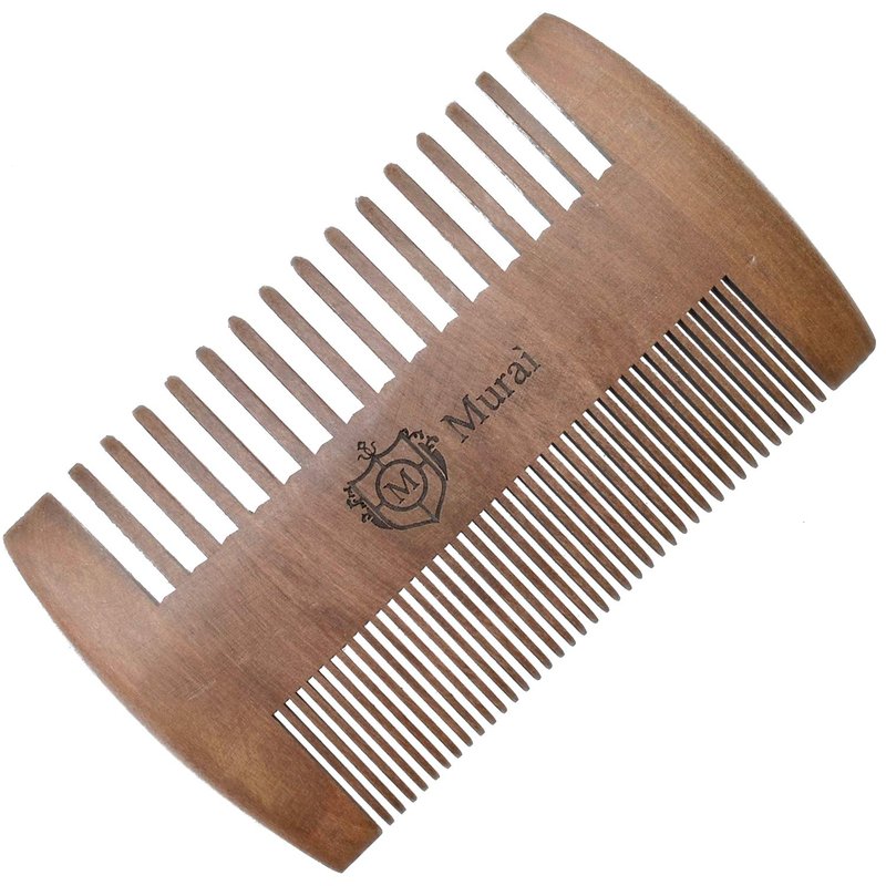 Murai by Giorgio GIOWC Wooden Beard Combs for Men - Dual Action Fine & Wide Tooth Wood, Perfect for Use with Balms and Oils, Cherrywood Pocket Comb for Beard & Moustache.