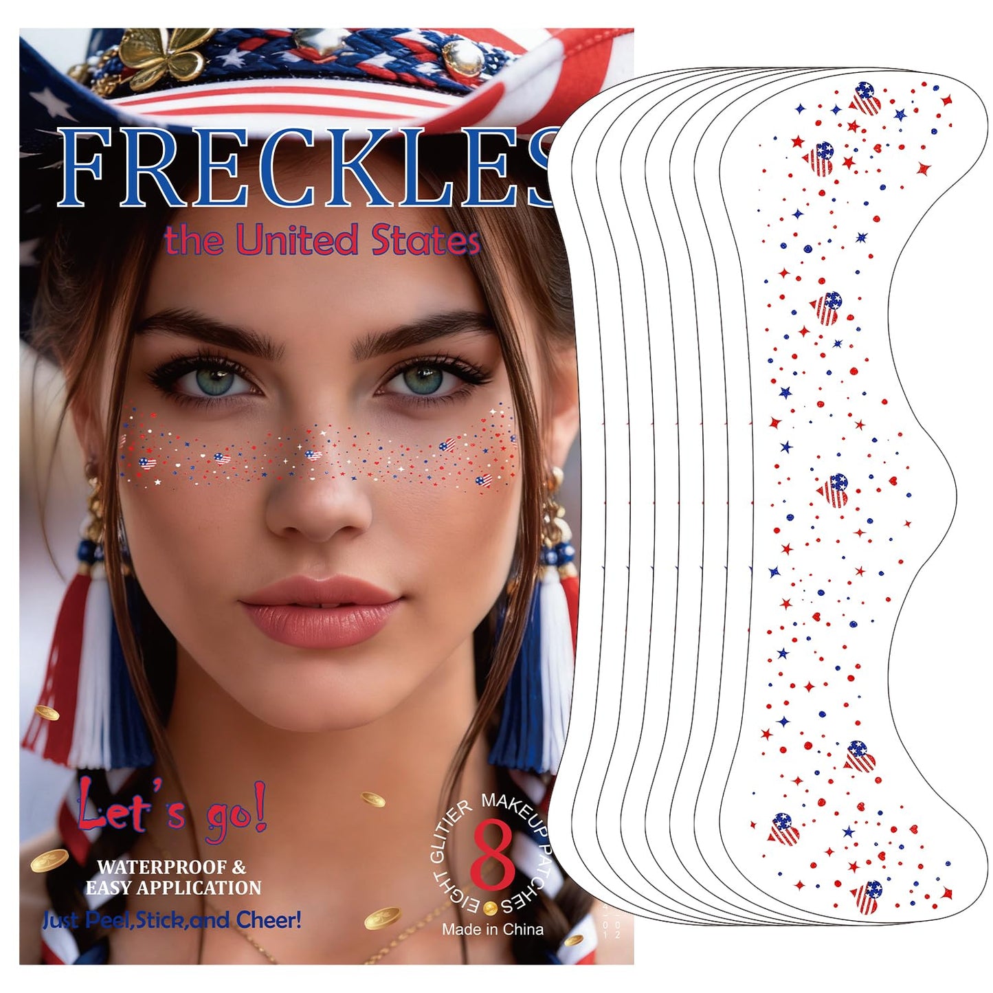 Christmas Face Temporary Tattoos - 8 Pcs Waterproof Glitter Freckles for Kids & Women | Holiday Party Makeup