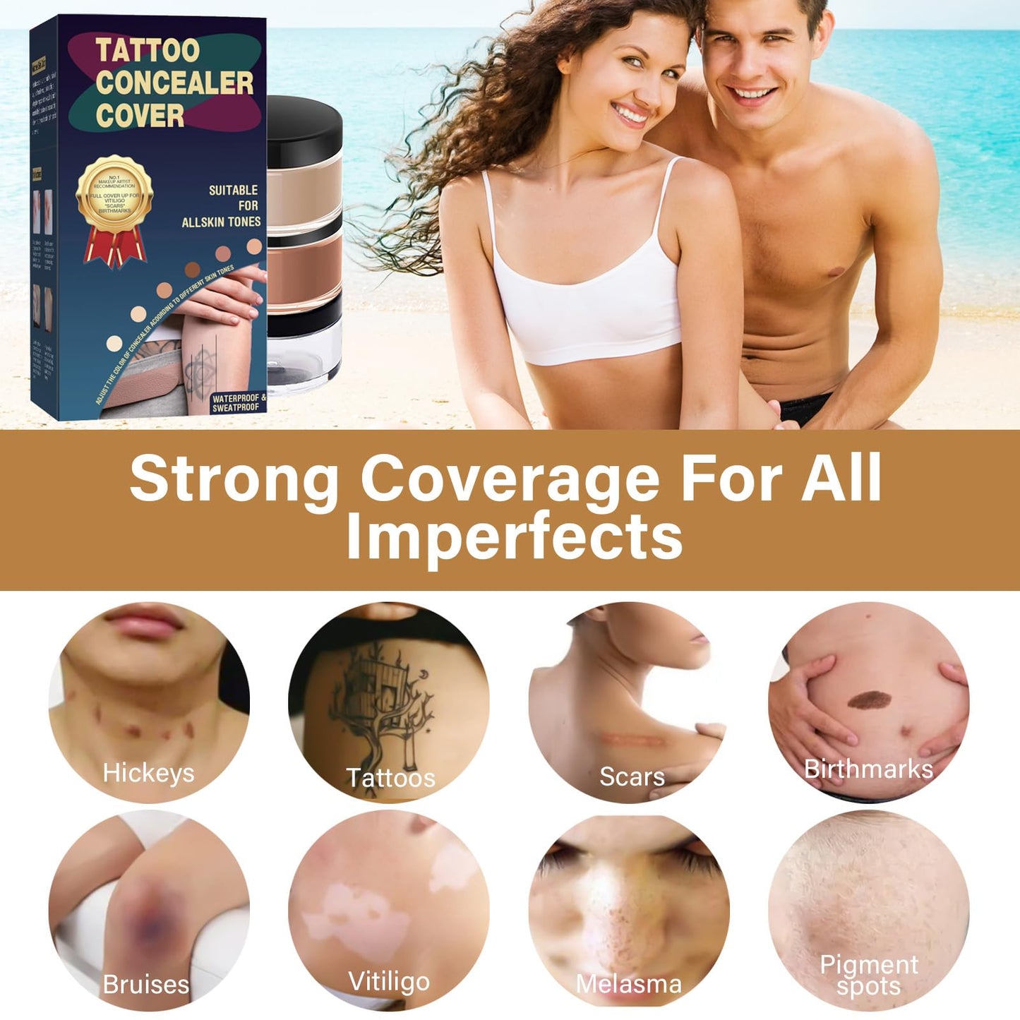 Tattoo Cover Up Makeup Waterproof, Two Sizes0525