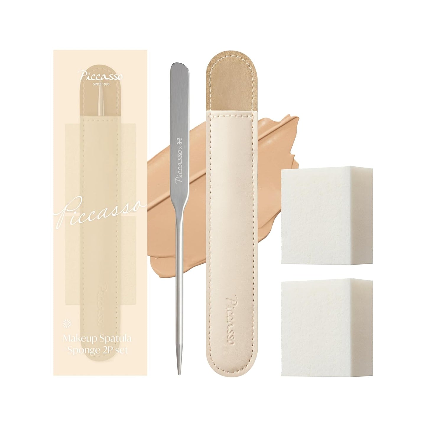 Professional Makeup Spatula Sponge Set - Stainless Steel Foundation Tool for Flawless Finish | Includes Leather Case