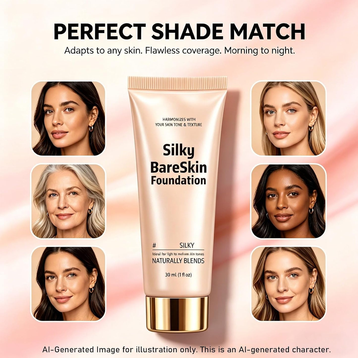 Color Changing Foundation - Hydrating Makeup for Mature Skin | Soft Texture, Breathable All-Day Wear (Dark)