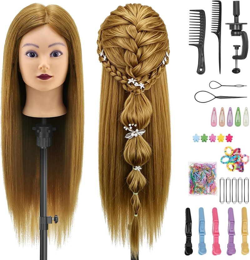Mannequin Head with 90% Human Hair - 26-28" Realistic Hair Styling Doll for Cosmetology Training & Hairdressers
