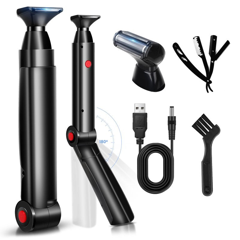 FERRISA Back Shavers for Men, Body Shaver for Men with Long Handle with 2 Shock Absorber Flex Heads, Men's Back Shaver with Facial Razor & 10 Blades