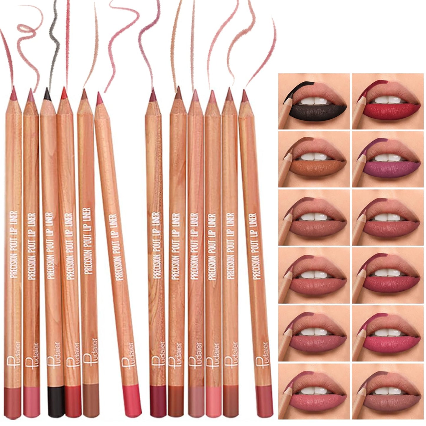Classic Matte Finish Lip Liner Set - 12 High Pigmented Waterproof Shades for Women | Define & Sculpt Lips