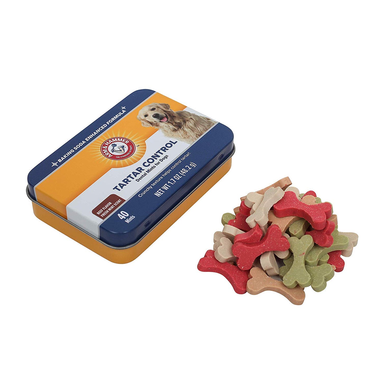 Arm & Hammer for Pets Tartar Control Dental Mints for Dogs, Reduces Plaque & Tartar Buildup Without Brushing, Freshens Dog Breath, Beef Flavor, Fresh Mint Scent, 40 Count, Medium Breeds