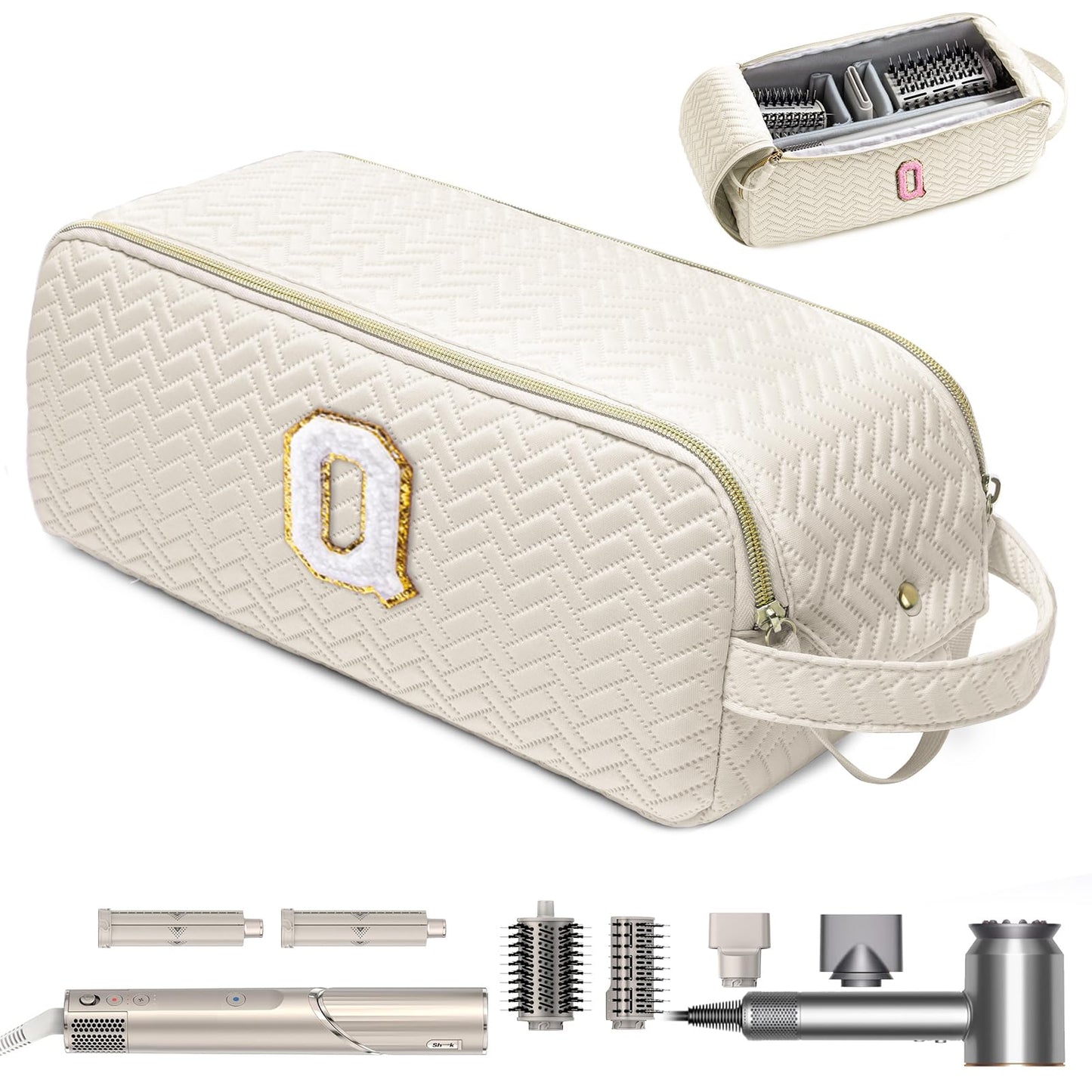 ELCUPA Initial Personalized Hair Tools Travel Bag Compatible with Shark FlexStyle, Revlon & Dyson | Hair Dryer Brush Organizer, Flat Iron, Curling Iron, Makeup & Cosmetic Bag for Travel Essentials