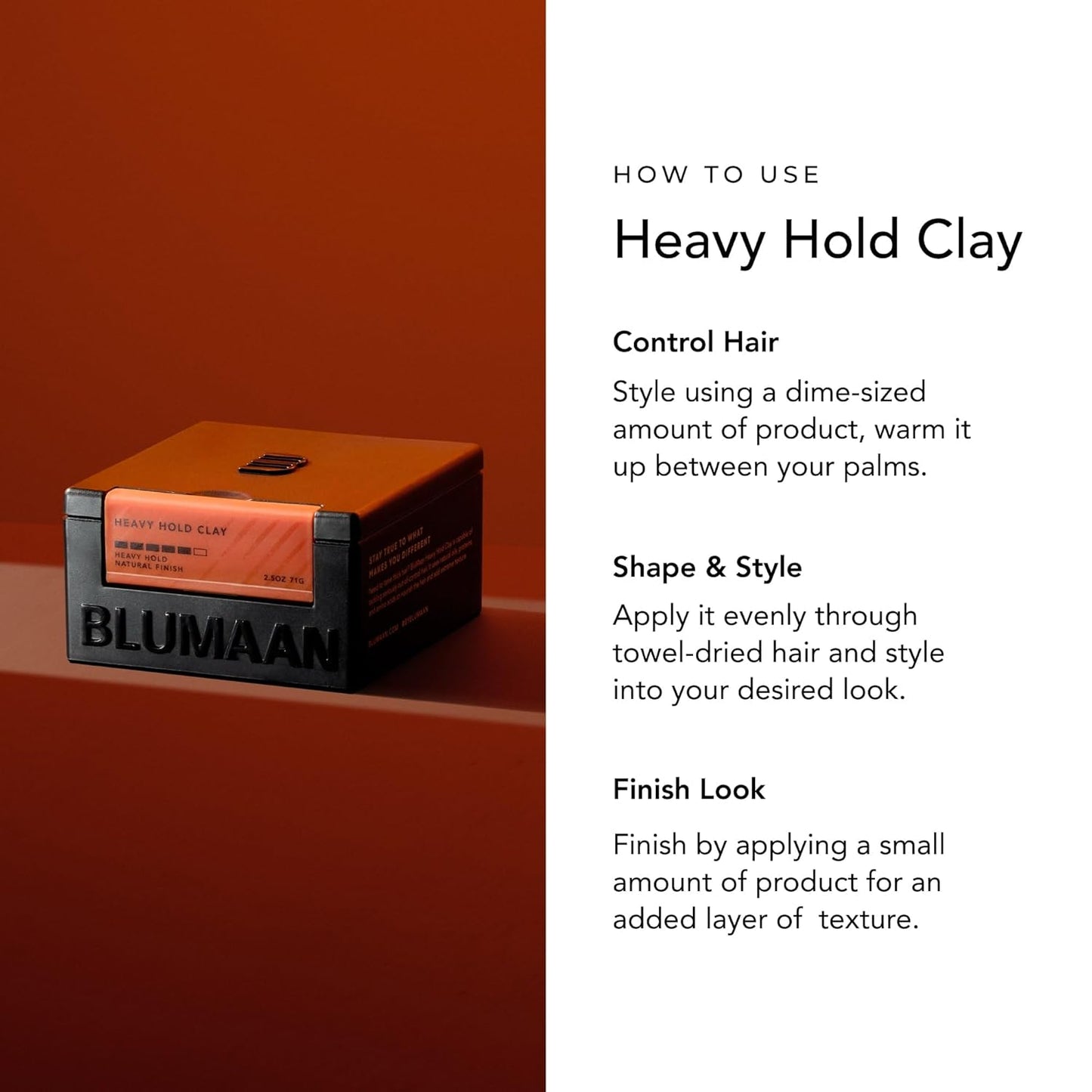 Blumaan Heavy Hold Clay | Men's Extra Strong Hair Clay for Texture & Volume - 2.5 oz, Natural Matte Finish