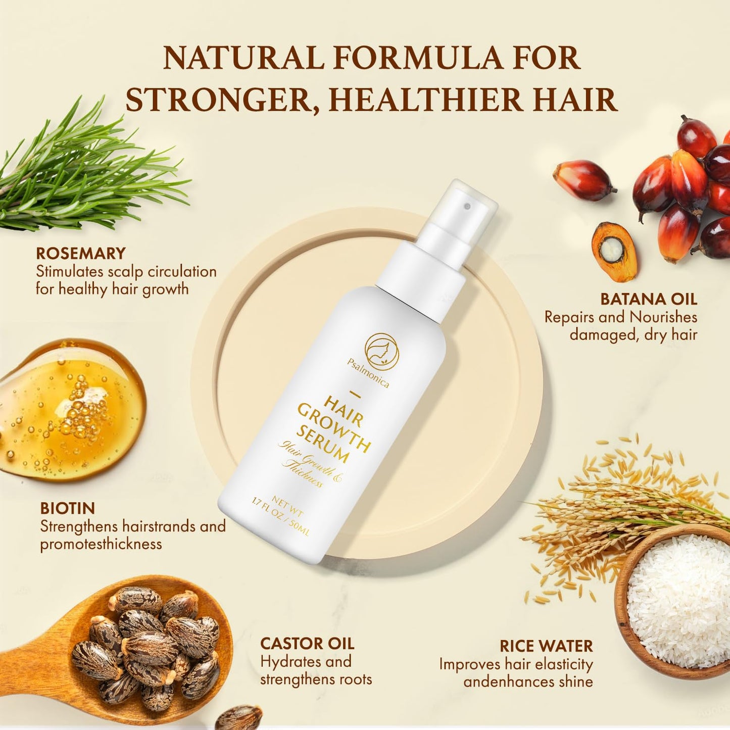 Hair Growth Serum - Rosemary & Castor Oil Blend for Thicker Hair | 50 ML Biotin Treatment