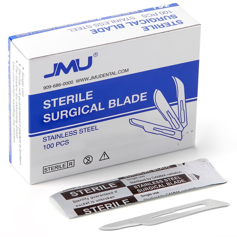 JMU 100pcs Disposable Surgical Scalpel Blades #15 Stainless Steel Sterile Blades, Individually Foil Wrapped