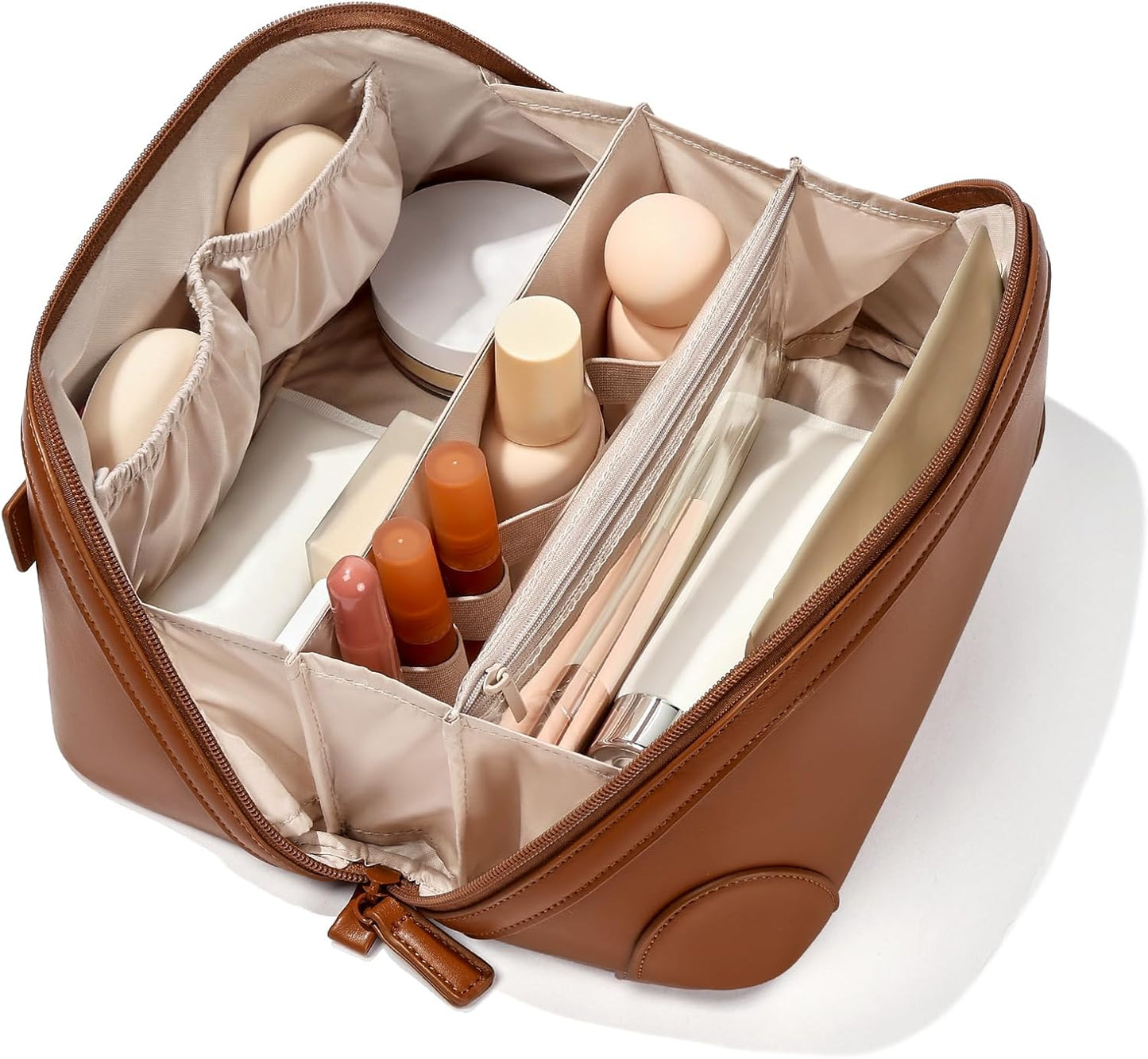Travel Makeup Bag for Women - Large Capacity Waterproof PU Leather | Portable Cosmetic & Toiletry Bag for Business Trips