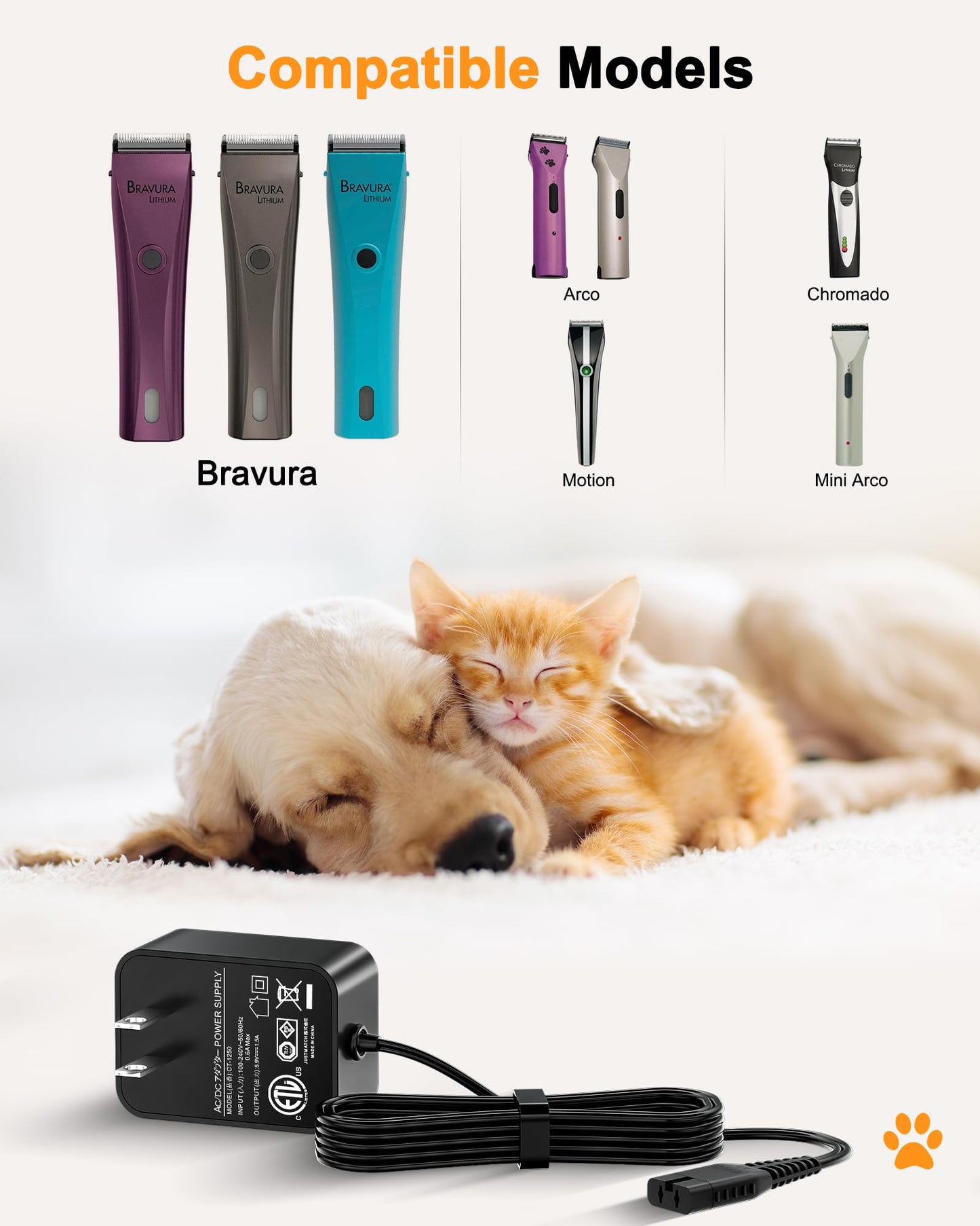 VHBW 5.9V for Wahl Bravura Charger Cord 1881-2800 Compatible with Wahl Arco, Bravura, Chromado, Motion, Mini Arco Animal Cordless Clippers