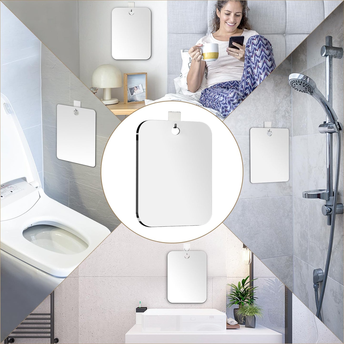 2 Pack Shower Mirror Fogless for Shaving, Larger 10.7x8 inch Plexiglass Hand Mirror for Shower, Plastic Small Wall Mirrors for Travel, Unbreakable Little Mirrors, Camping Mirro, Hanging, Espejos
