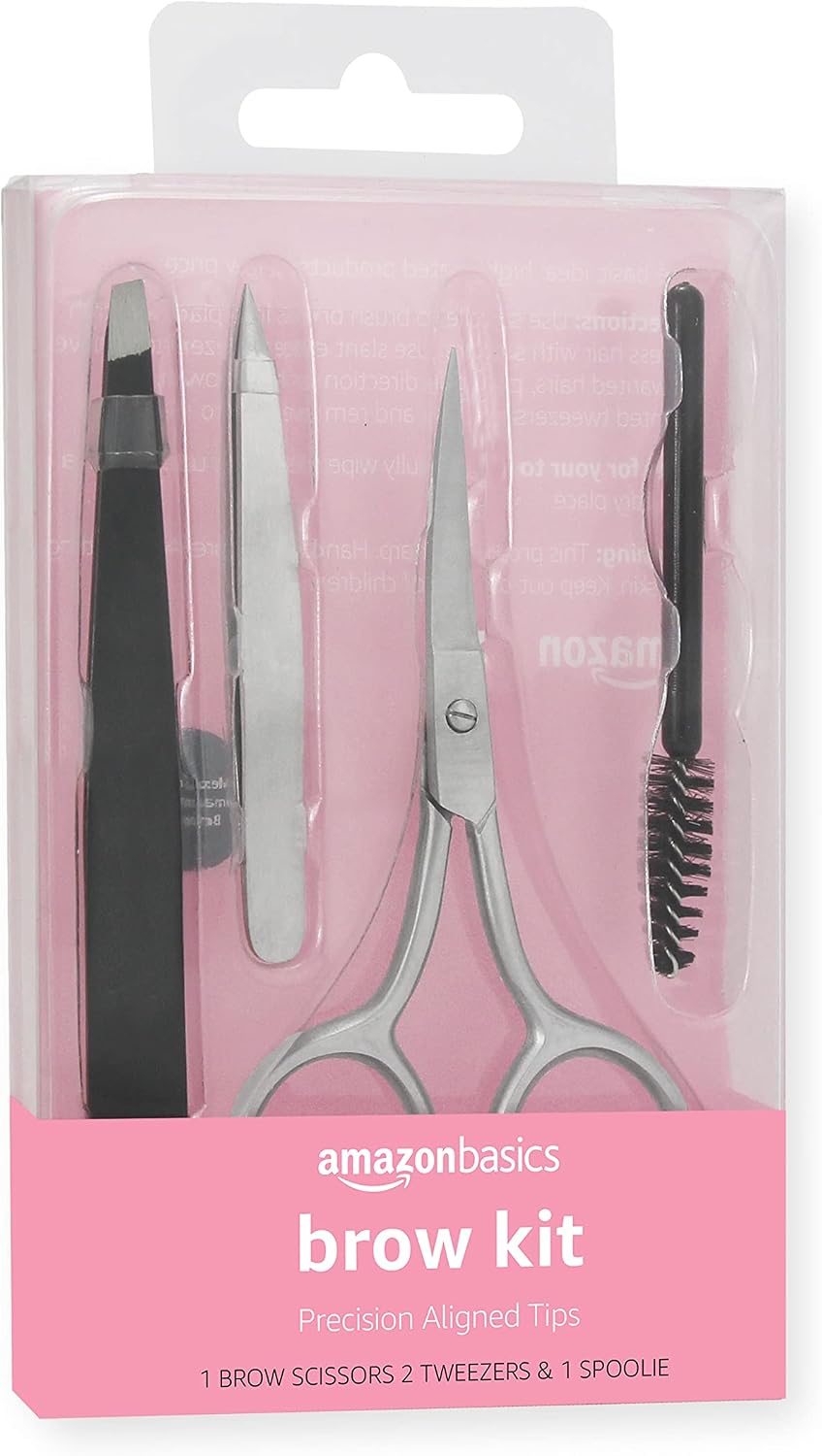 Eyebrow Grooming Kit - 4-Piece Set with Scissors, Tweezers & Spoolie Brush | Black
