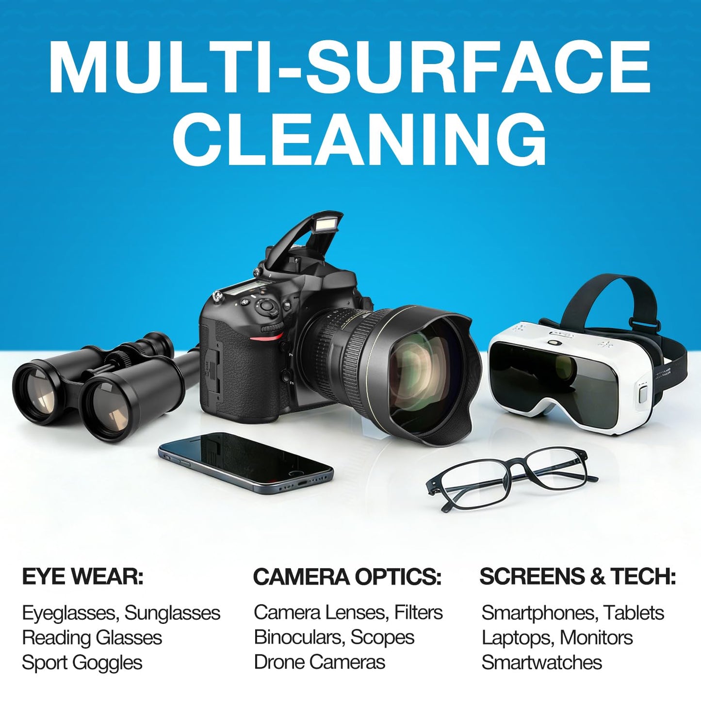 SmoTecQ Glasses Cleaner Kit – Alcohol-Free, Plant-Based Spray + Ultra-Soft Microfiber Cloths for Eyeglasses, Screens & Cameras – 2 x 2oz Spray Bottles + 2 Cloths + Travel Pouch Set