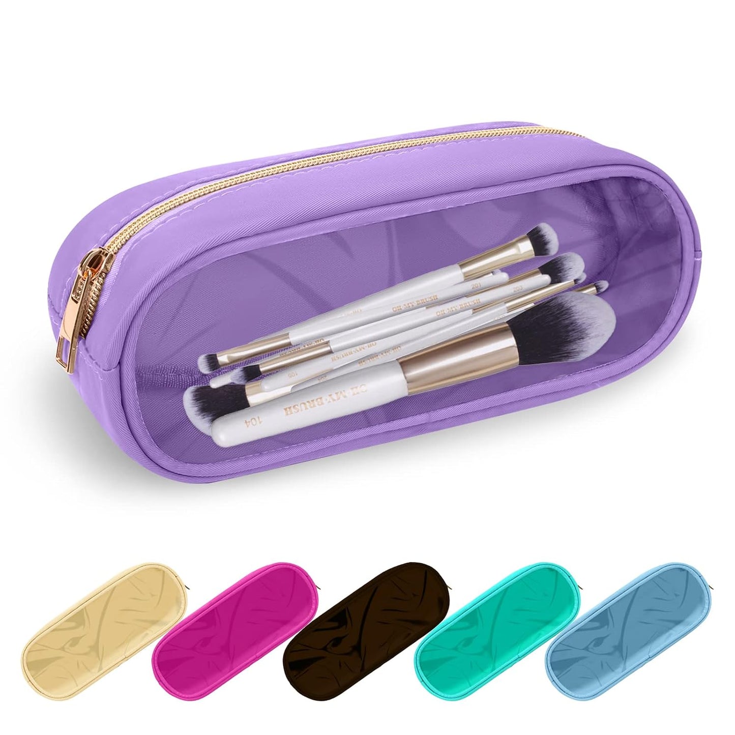 Waterproof Mini Floral Makeup Bag - Nylon Travel Pouch for Women | Cute Zipper Toiletry Organizer (Mini White-Flowers)