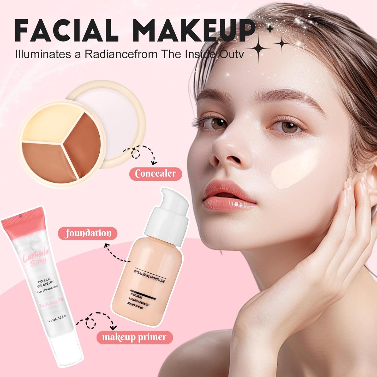 Makeup Kit for Teen Girls - All-In-One Set with Foundation, Eyeshadow, Lipstick & Brushes | Travel-Friendly Gift for Beginners