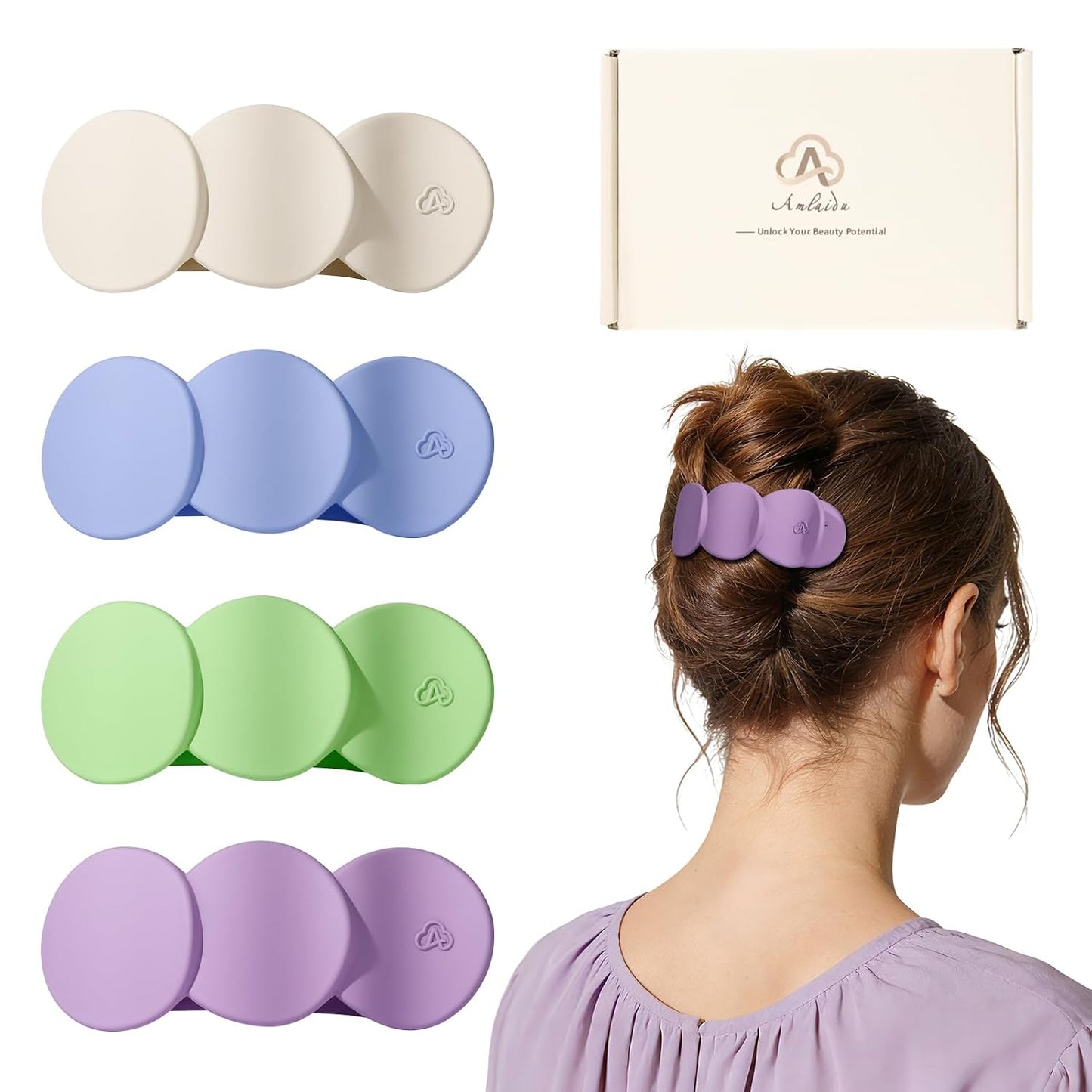 Medium Flat Hair Clips - Strong Hold French Claw Clips for Thick & Thin Hair | Non-Slip Duckbill Design, 4-Pack in Beige, Brown & Black