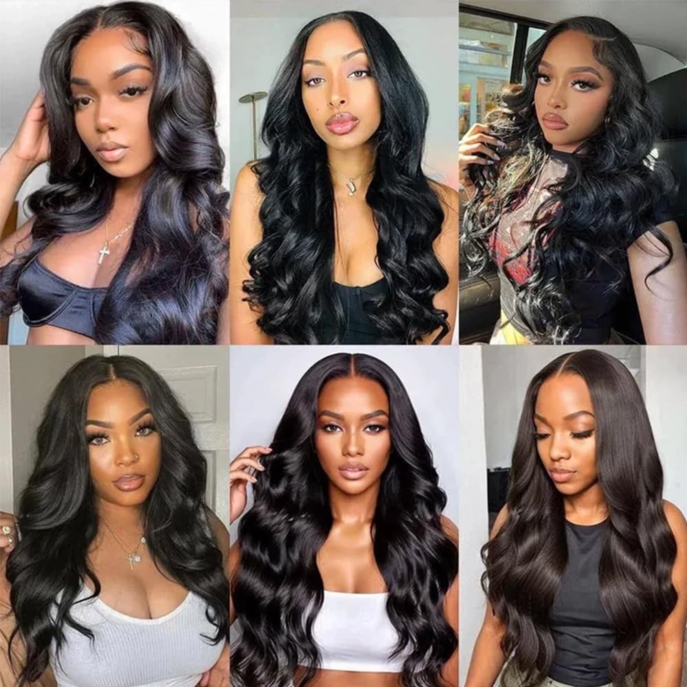 Body Wave Bundles Human Hair 18 20 22 Inch 150g Unprocessed Brazilian Virgin Hair for Women Remy Body Wave Hair Extensions Natural Black Double Weft