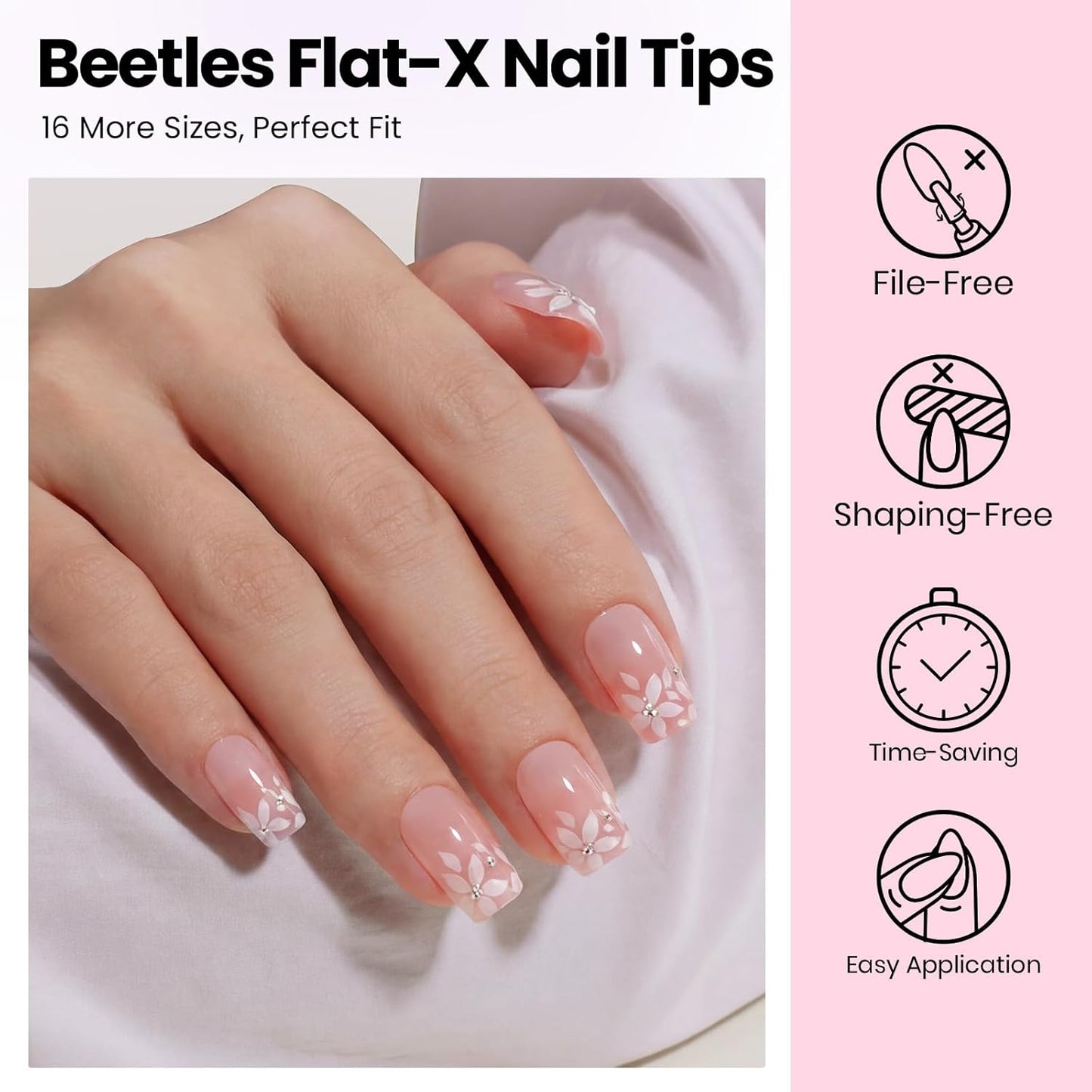 Beetles Gel Nail Kit - 320pcs Flat-X Square Short Nail Tips | 20g Nail Glue, Mini Lamp & DIY Accessories