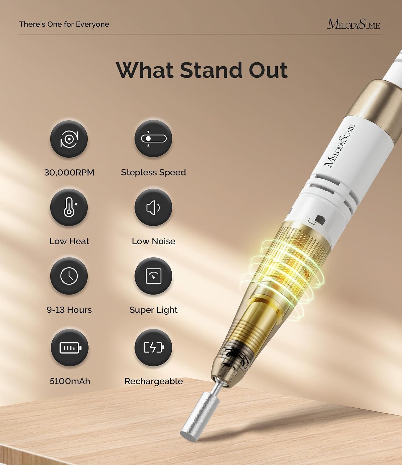 MelodySusie Vintage-Style Nail Drill - 30000RPM Rechargeable E-File for Manicure & Gel Removal | Ideal for Training & Home Use