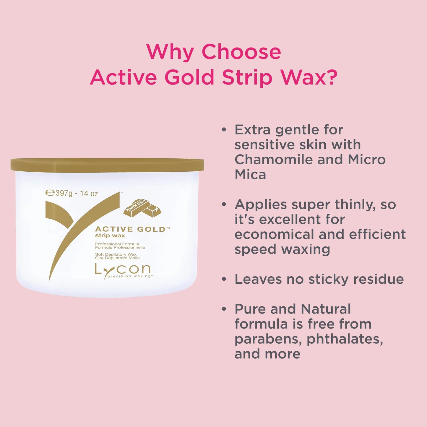 Lycon Active Gold Strip Wax for Hair Removal at Home, Soft Wax for Gentle Use Over Larger Areas, Professional-Grade Soothing Formula, Suitable for Sensitive Skin, 400ml