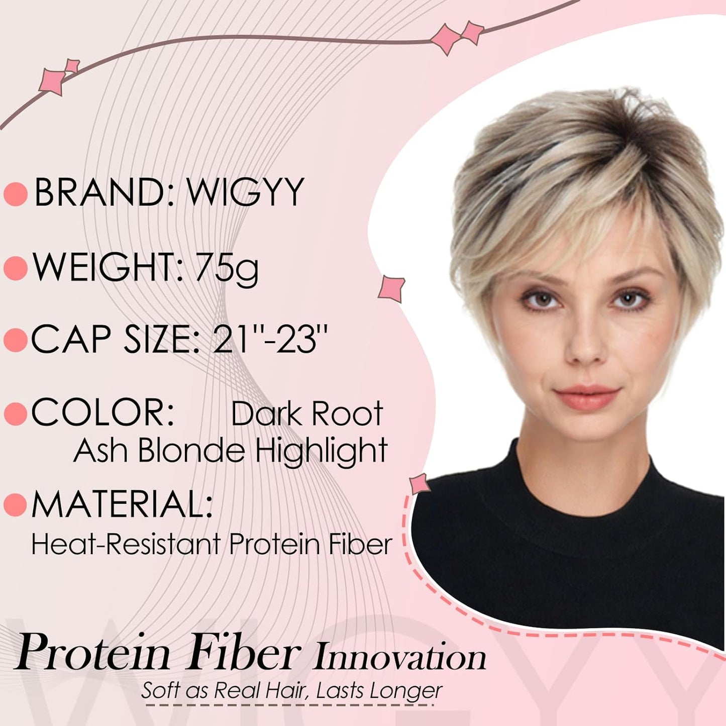 Short Pixie Wig for Women | Curly Ash Blonde with Dark Roots - Heat-Resistant Synthetic Wig with Bangs, Lightweight Cap