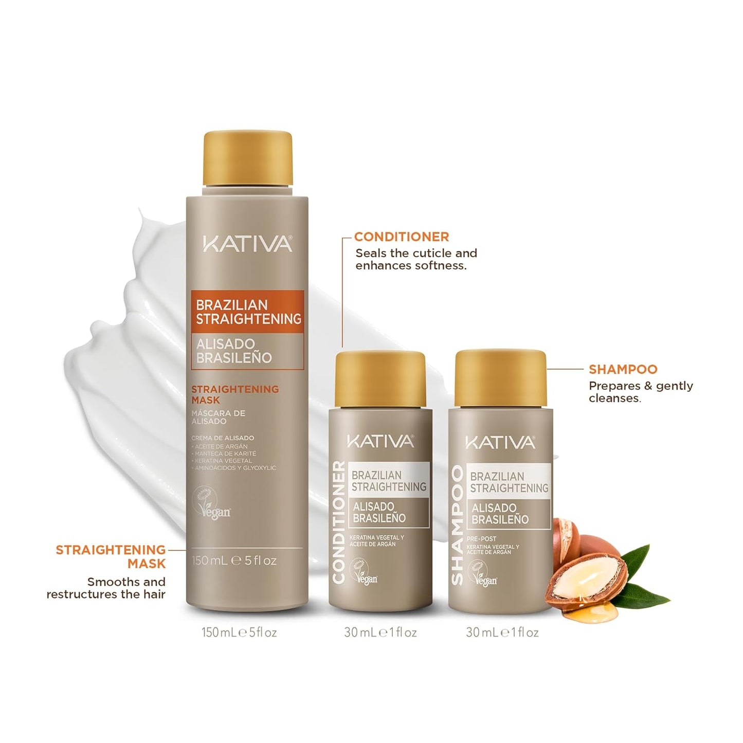 KATIVA Brazilian Keratin Treatment Kit - Formaldehyde-Free Hair Straightening with Hyaluronic Acid | 12 Weeks Frizz Control for Curly & Wavy Hair