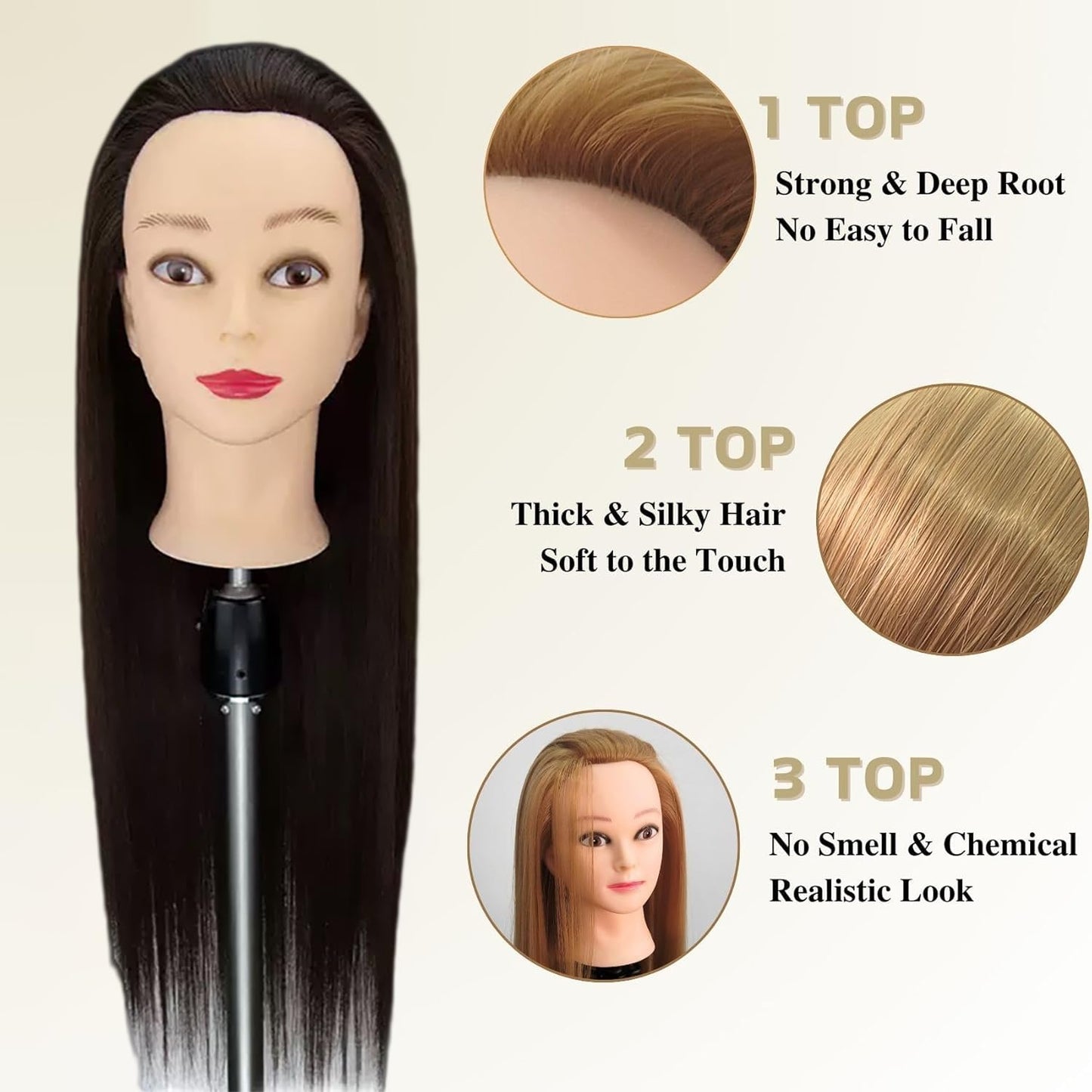 28" Braiding Practice Mannequin Head with 60% Human Hair - Includes 9 Hairdressing Tools & Clamp Stand, Ideal for Hair Styling, Cosmetology Training & Makeup Styling Practice (Dark Brown)