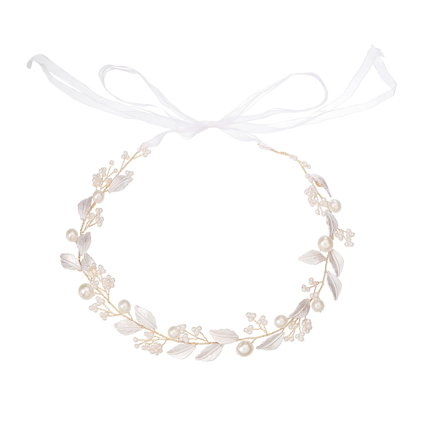 527&huan Handmade Wire Woven Bridal Hair Vine, Metal-Plated Leaves with Pearl Clusters Wedding Hair Accessories for Bride, Bridal Headpieces for Bridesmaid Prom Flower Girl Formal Events